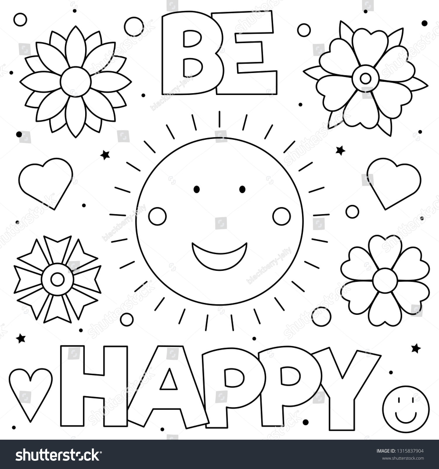 Be Happy Coloring Page Black White Stock Vector (royalty Free 