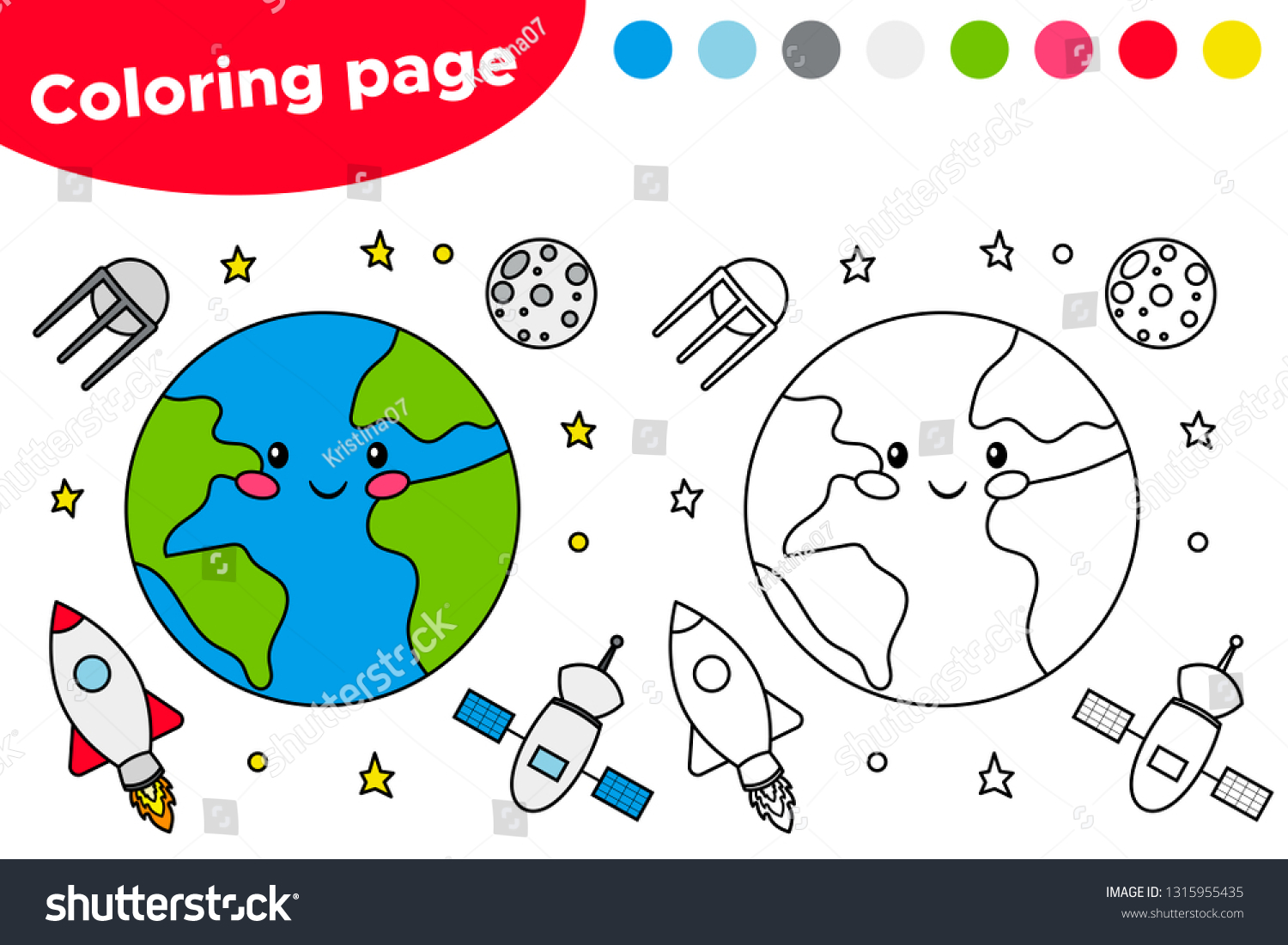 Printable Coloring Page Earth Satellite Moon Stock Vector (Royalty Free ...