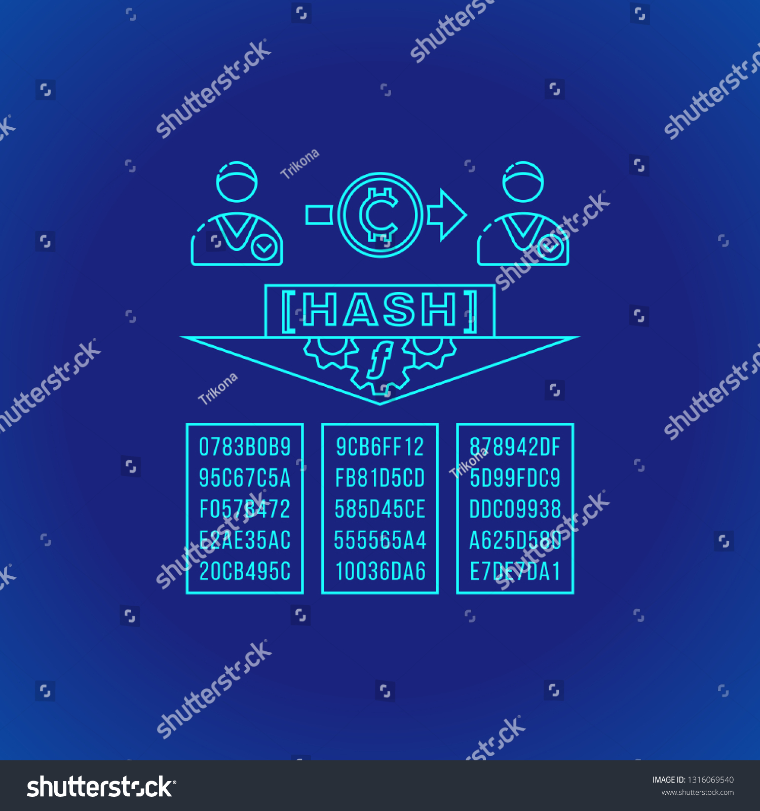 Cyan Outline Design Blockchain Hash Function Stock Illustration ...