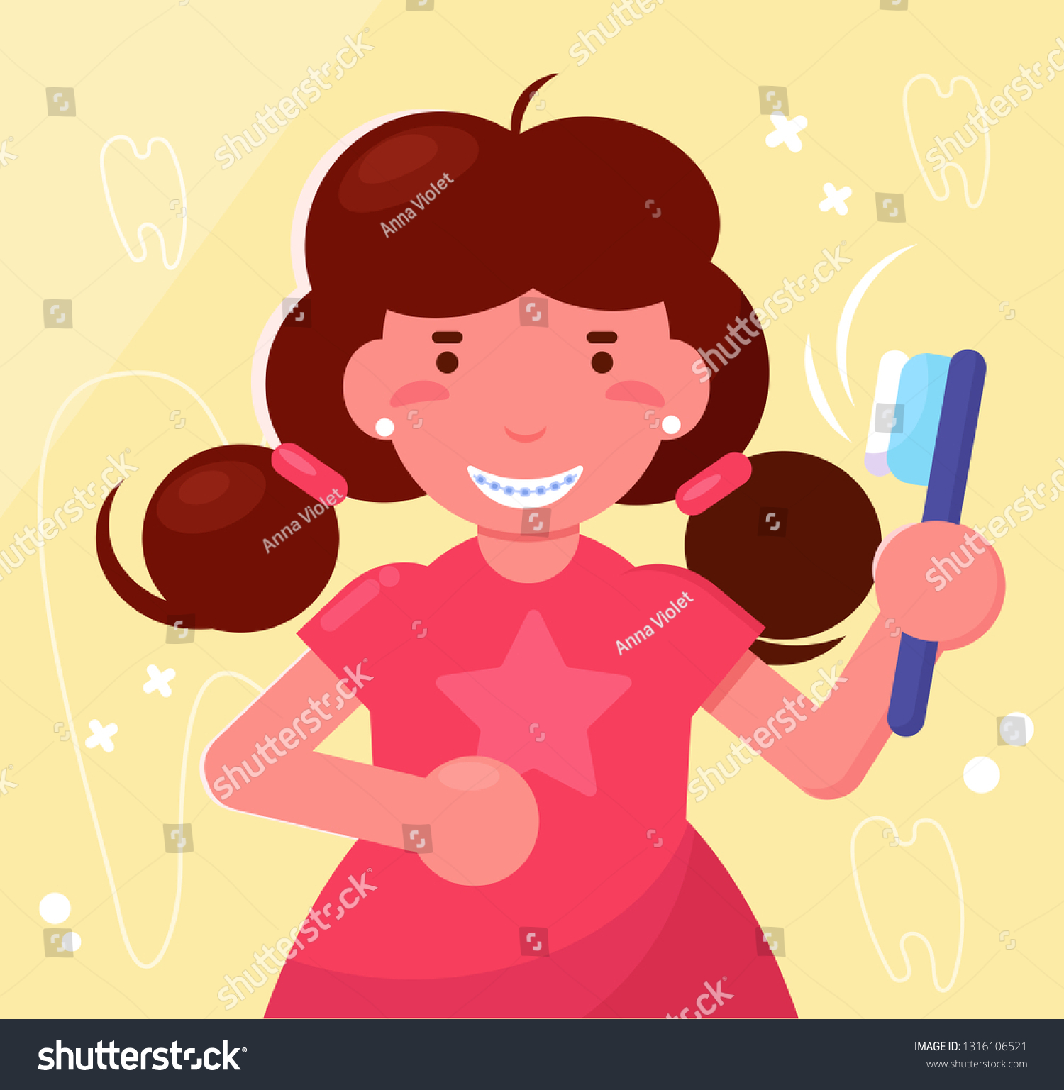 Girl Braces On Her Teeth Vector Stock Vector (Royalty Free) 1316106521 ...