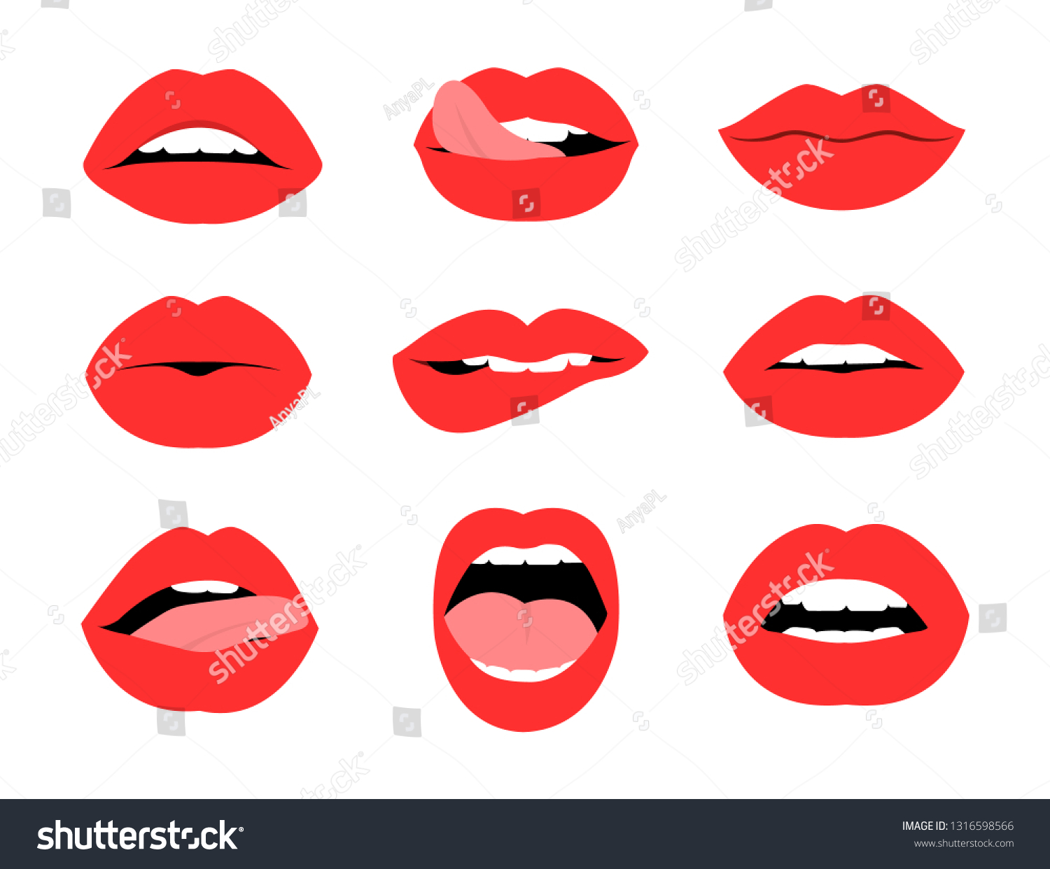 Set Female Lips Red Lips Sexy Stock Vector Royalty Free 1316598566 Shutterstock 7861