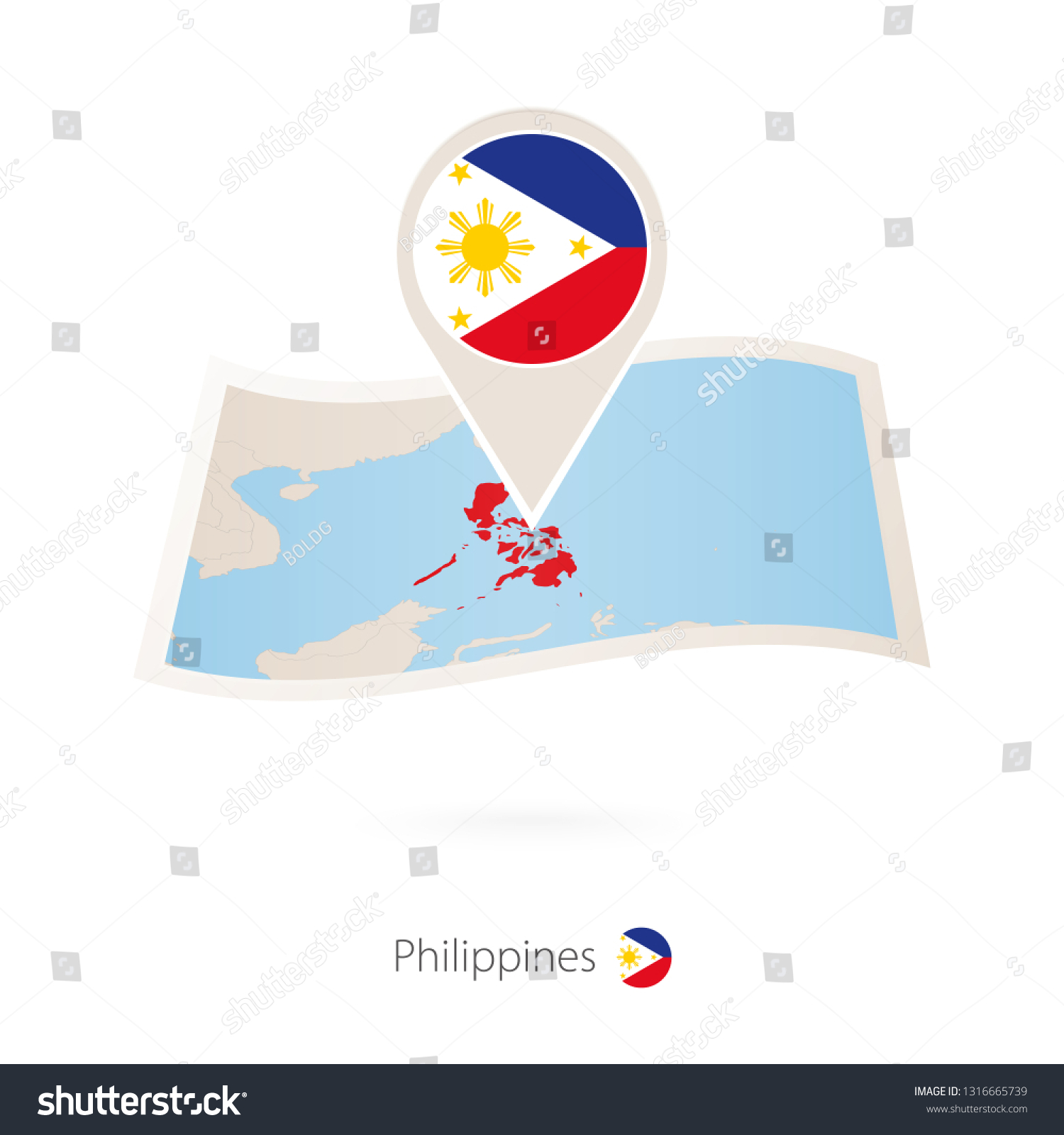 Folded Paper Map Philippines Flag Pin Stock Illustration 1316665739 ...