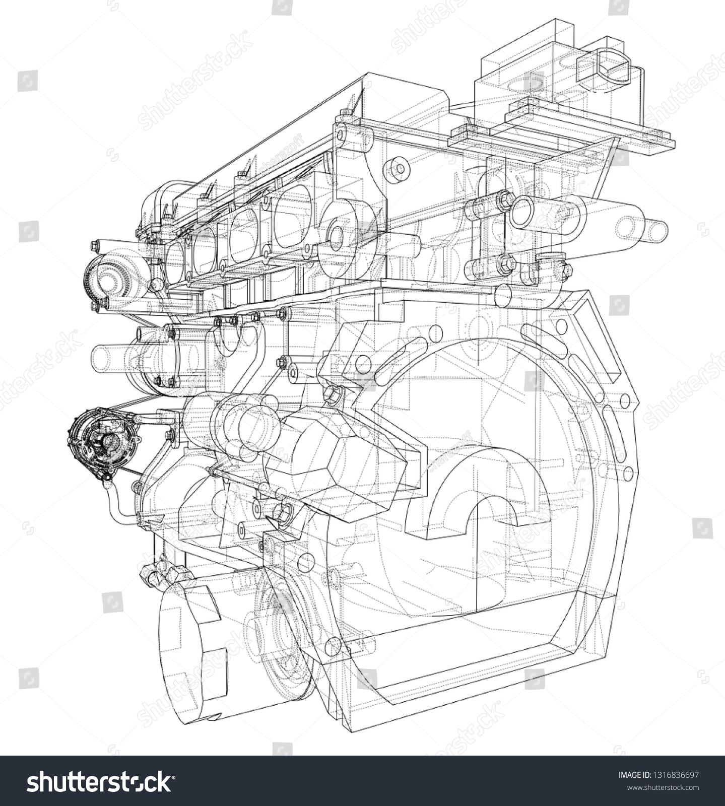 Engine Sketch Vector Rendering 3d Wireframe Stock Vector (Royalty Free ...