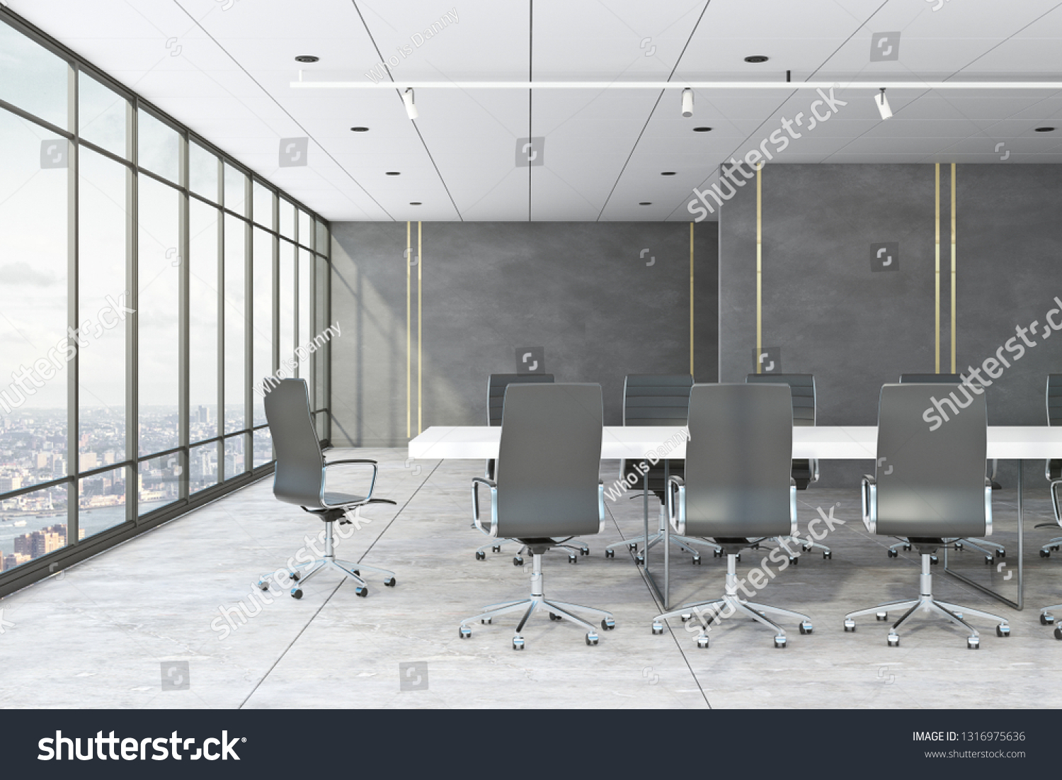 Concrete Meeting Room Interior Panoramic City Stock Illustration ...