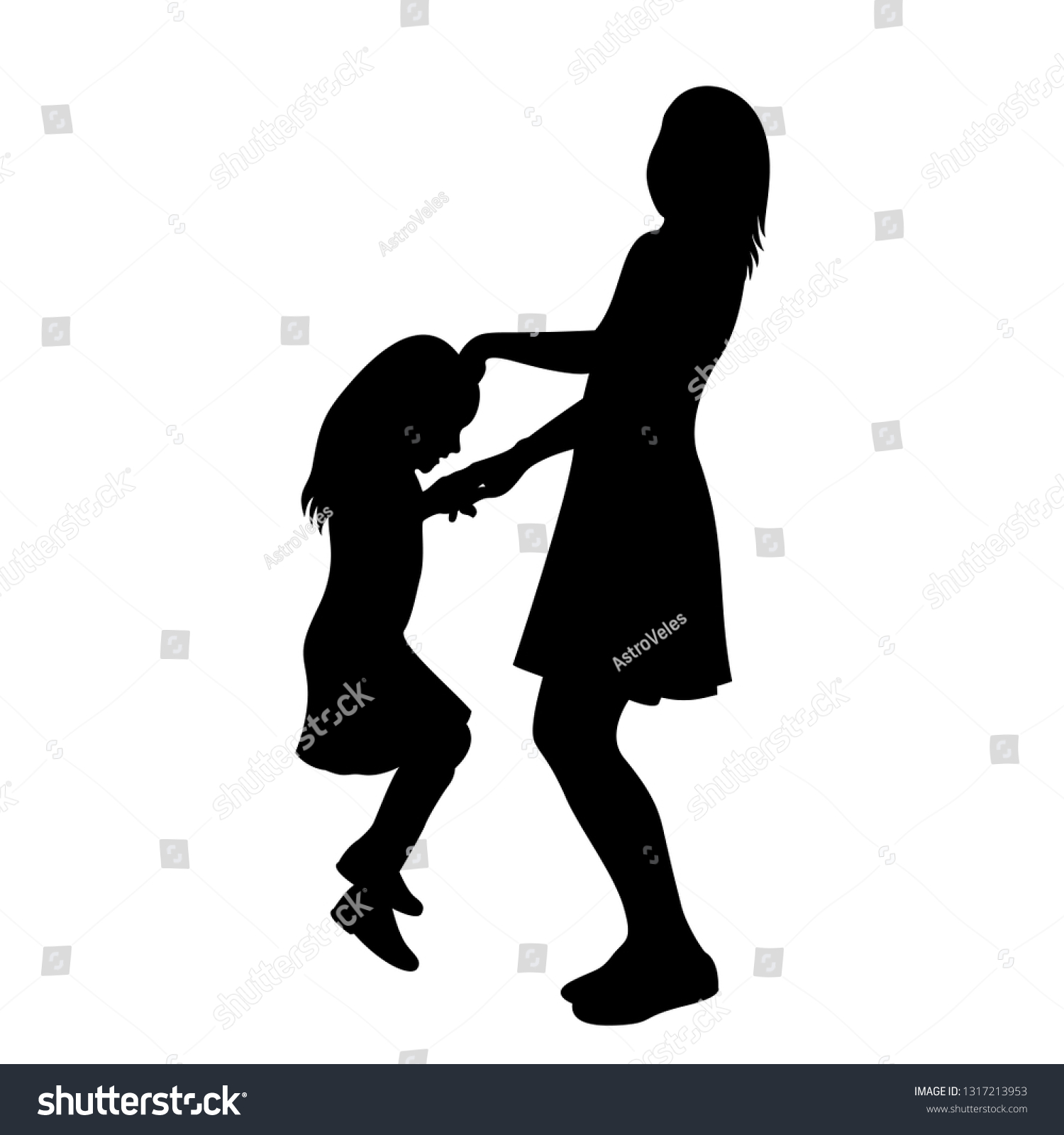 two girls holding hands silhouette