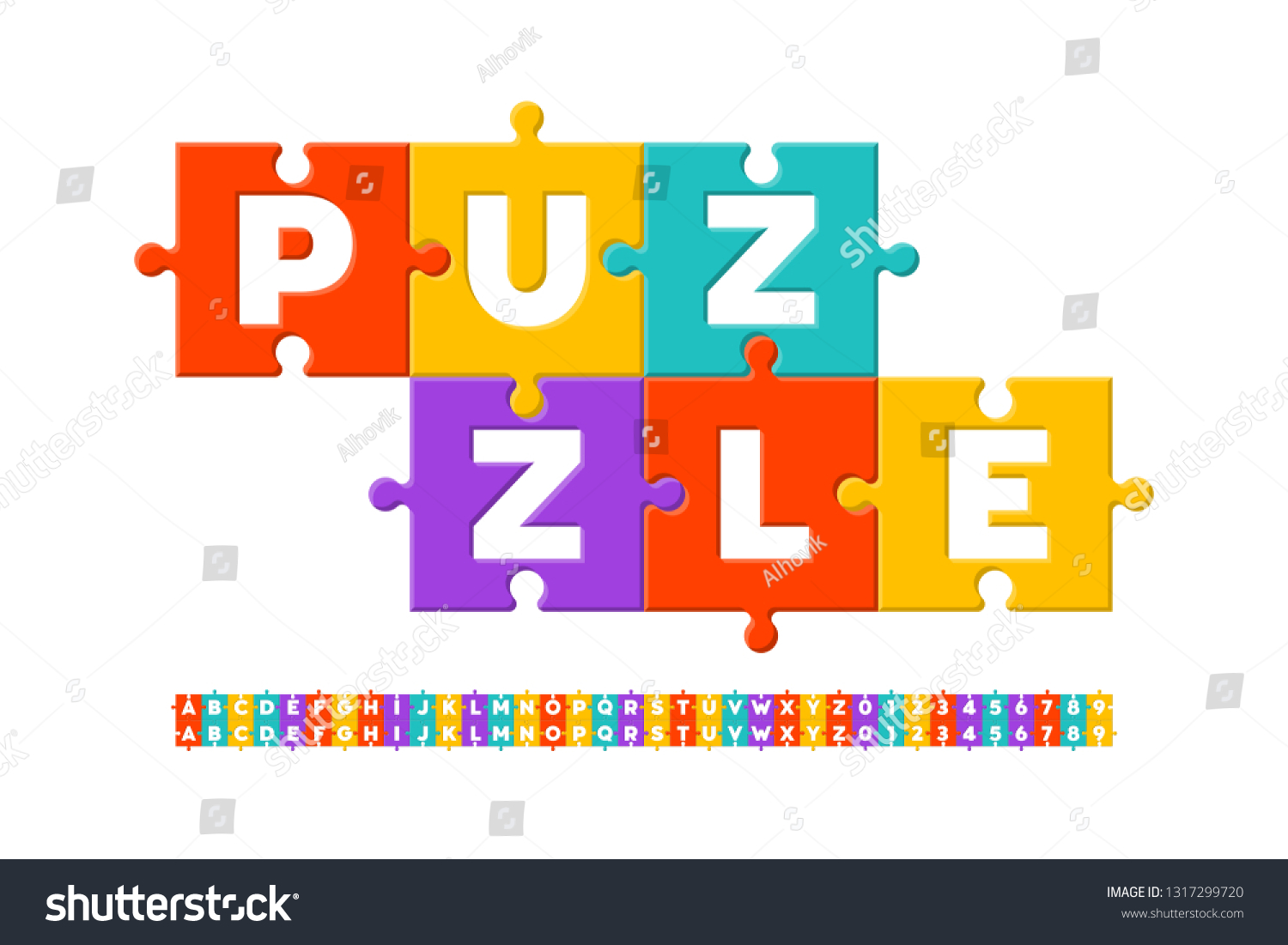 Vektor Stok Puzzle Font Colorful Jigsaw Puzzle Alphabet (Tanpa Royalti ...