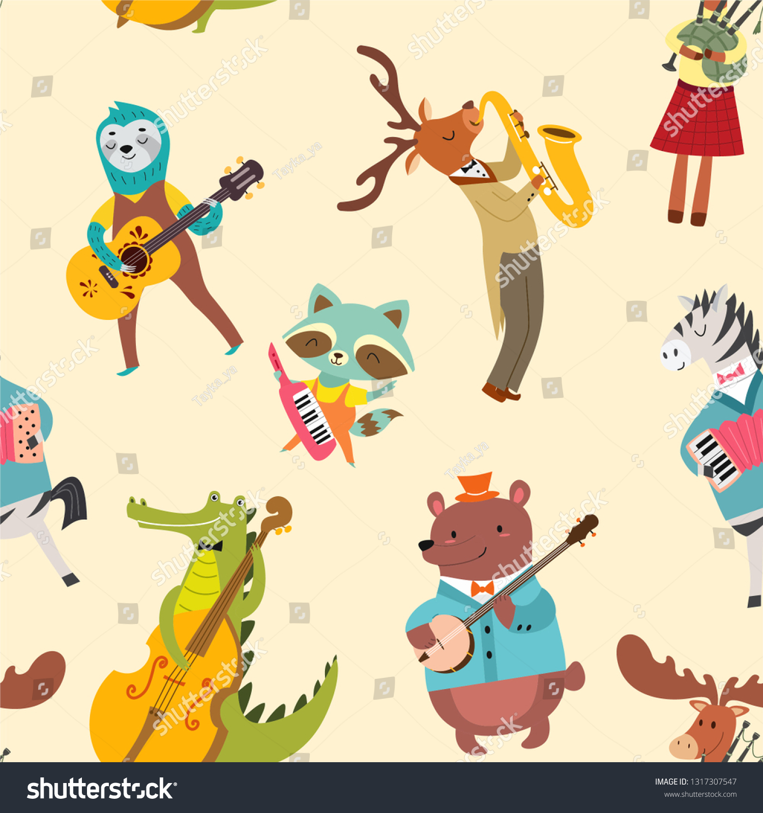 Animal Musicians Pattern Vector Seamless Texture Stock Vector (Royalty ...