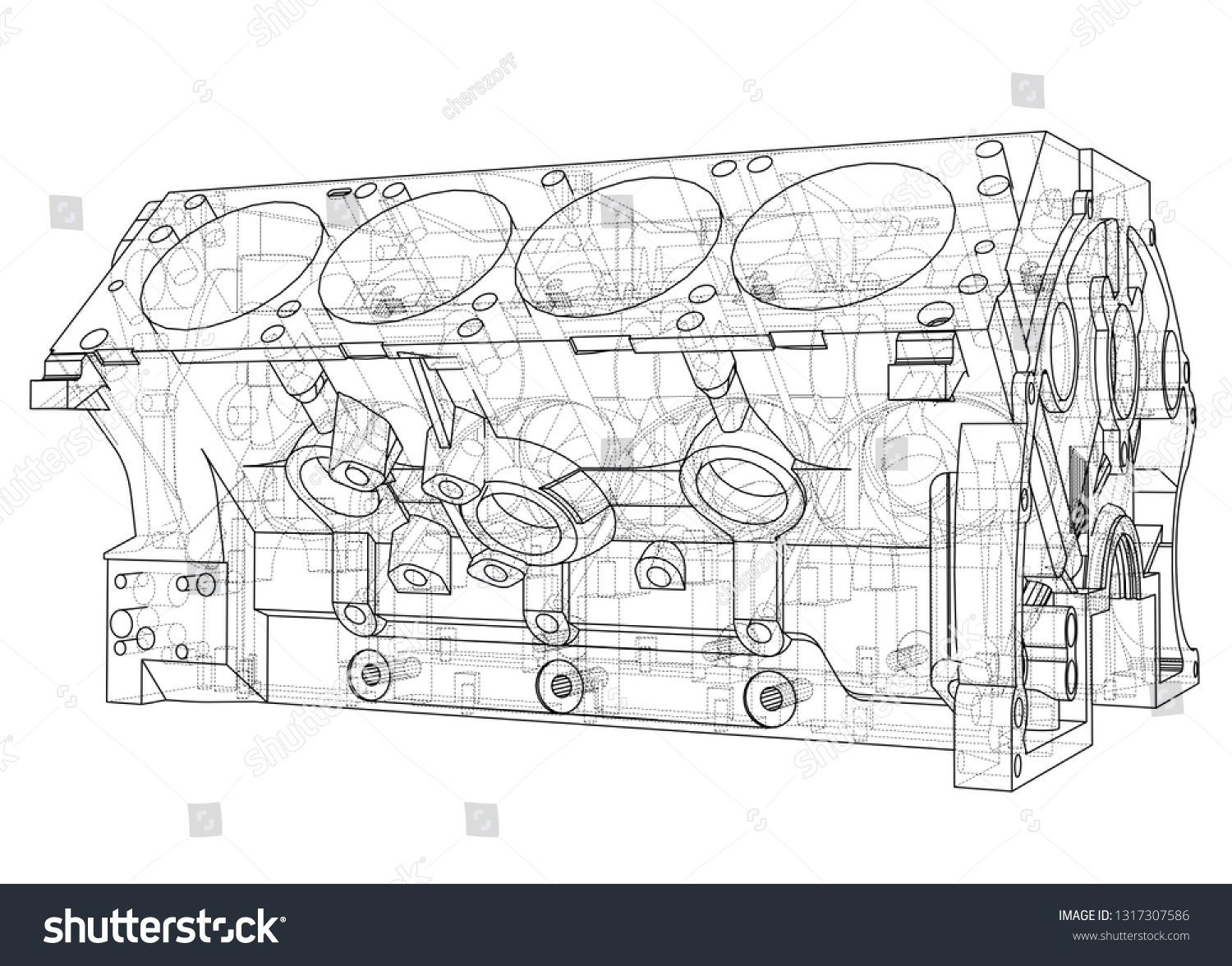 Engine Block Sketch Vector Rendering 3d Stock Vector (Royalty Free ...