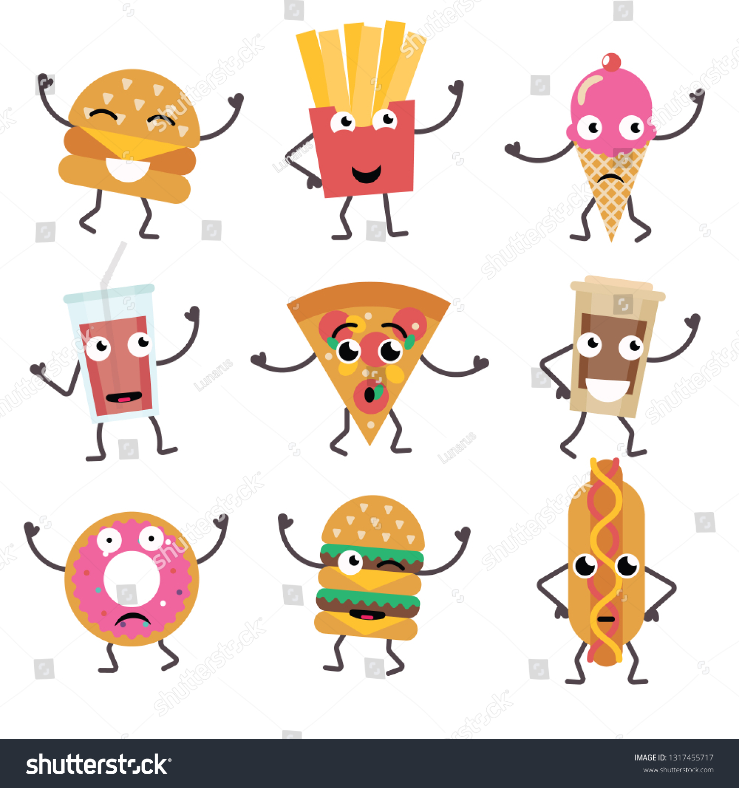 Vector Set Funny Fast Food Cartoon Stock Vector (Royalty Free ...