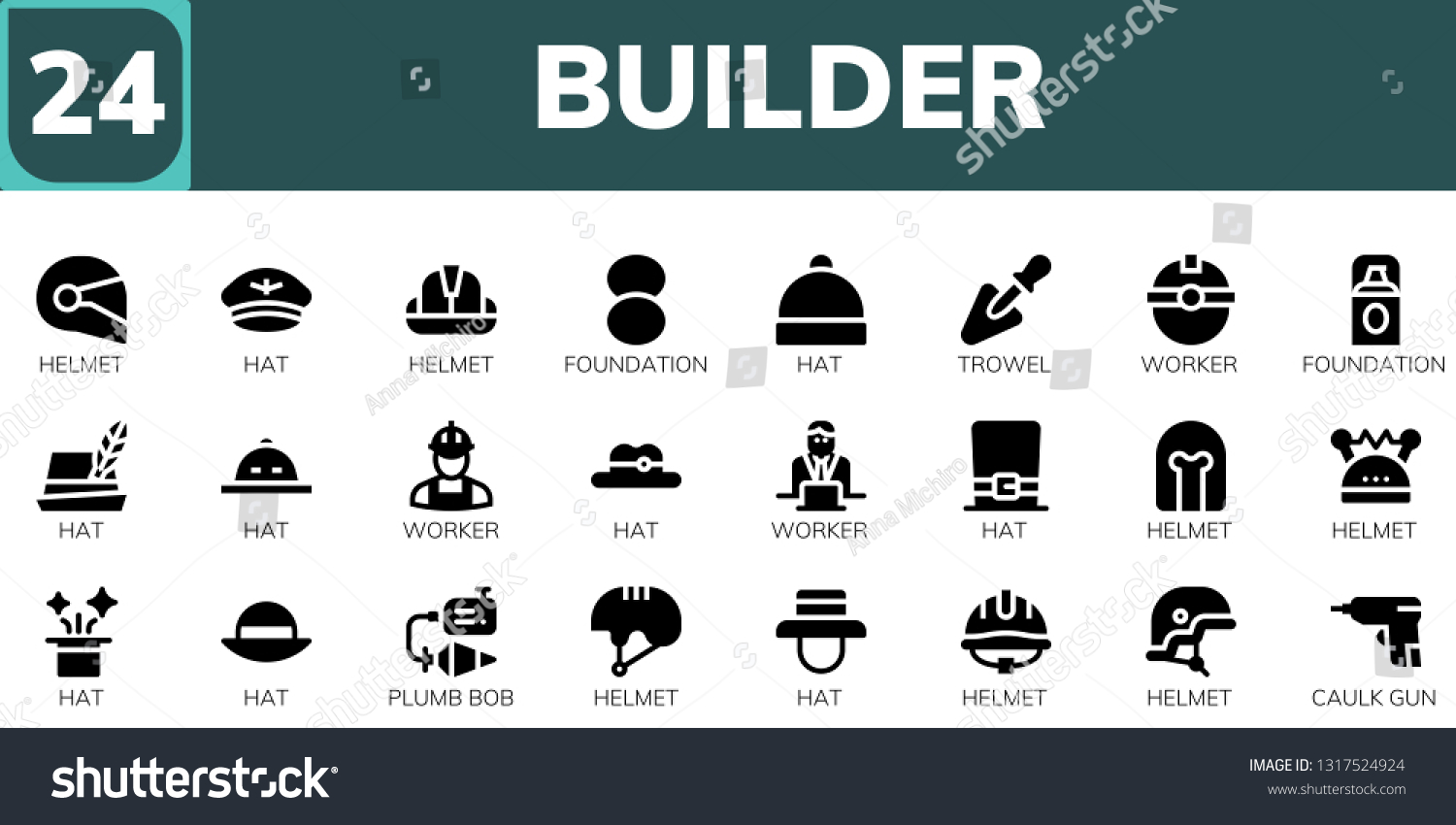 Builder Icon Set 24 Filled Builder Stock Vector (Royalty Free