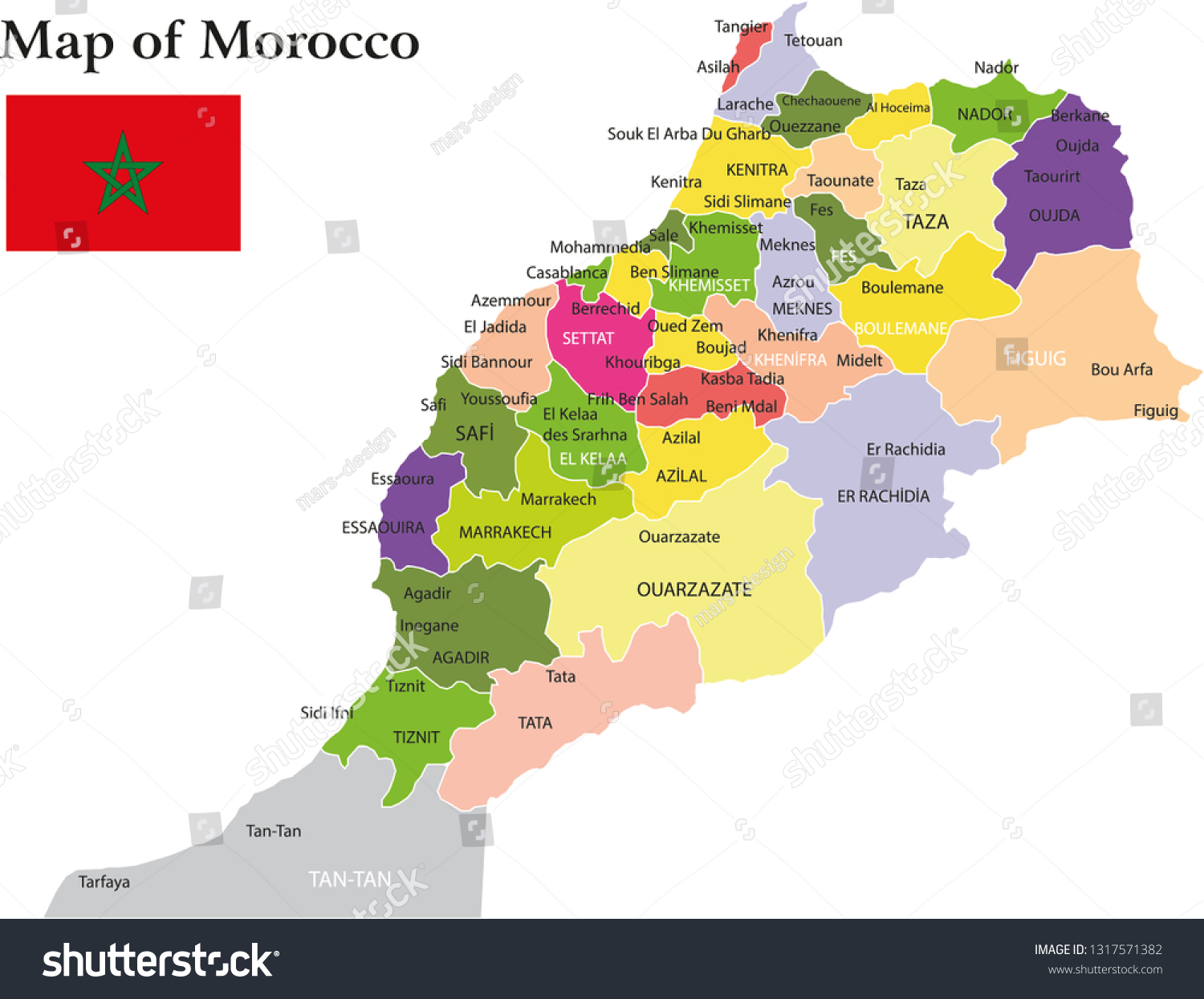 Morocco Map Vector Illustration Morocco Stock Vector Royalty Free 1317571382 Shutterstock 5660