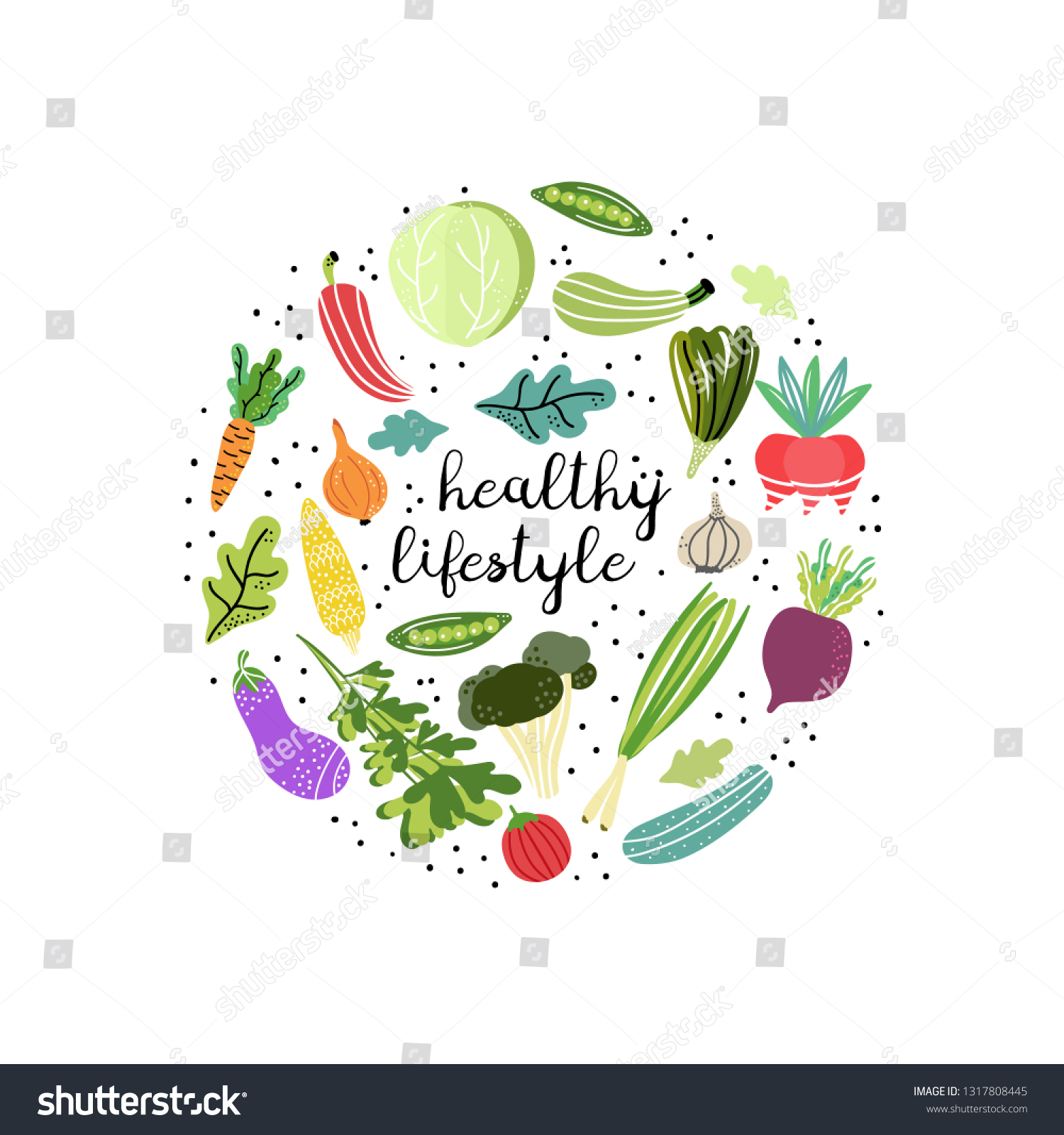 Healthy Lifestyle Vegetables Arranged Circle Concept Stock Vector ...