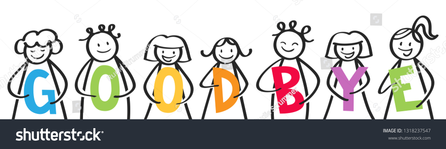 Goodbye Smiling Group Stick Figures Holding Stock Vector (Royalty Free ...