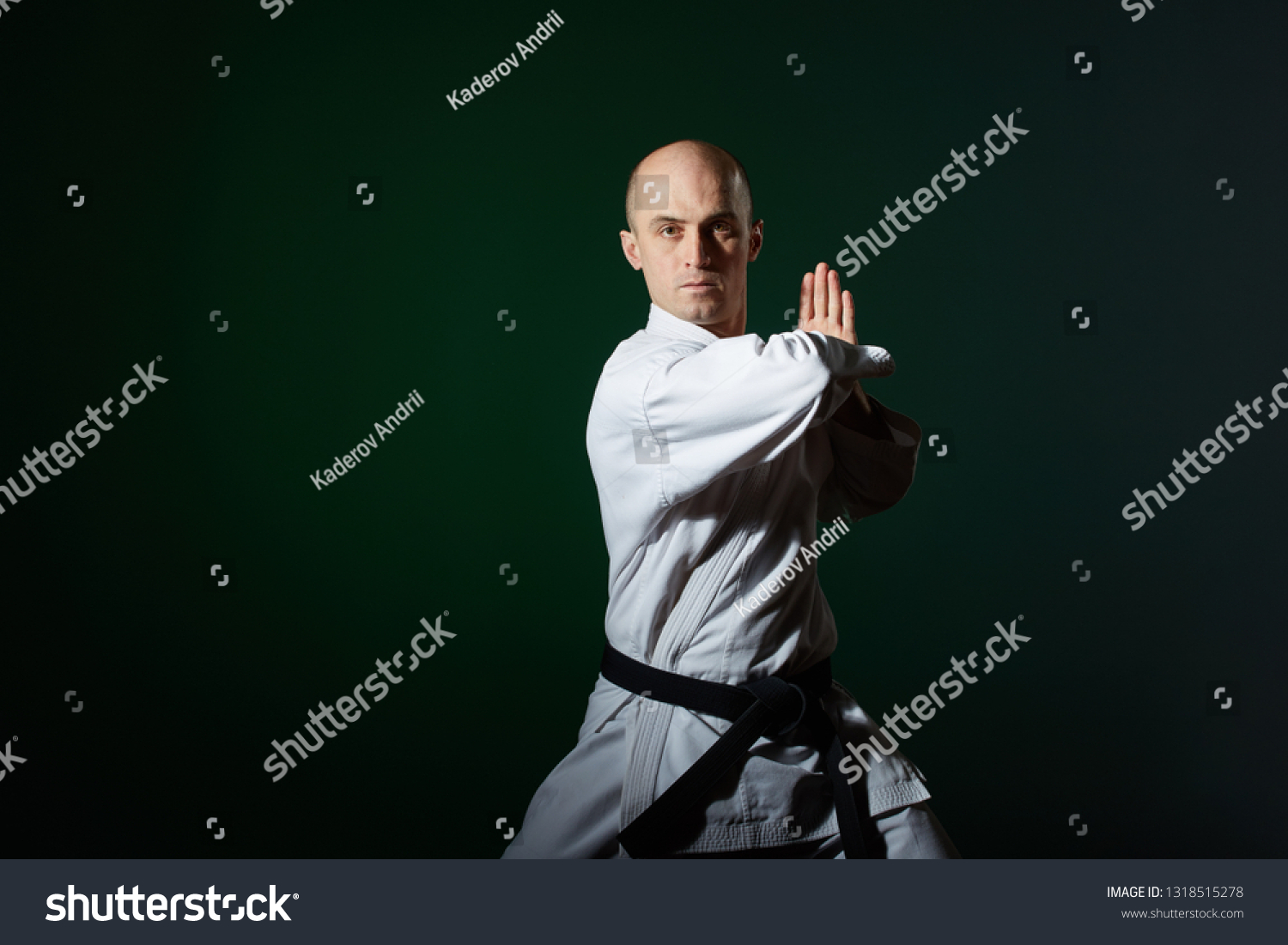 On Dark Green Background Athlete Karategi Stock Photo 1318515278