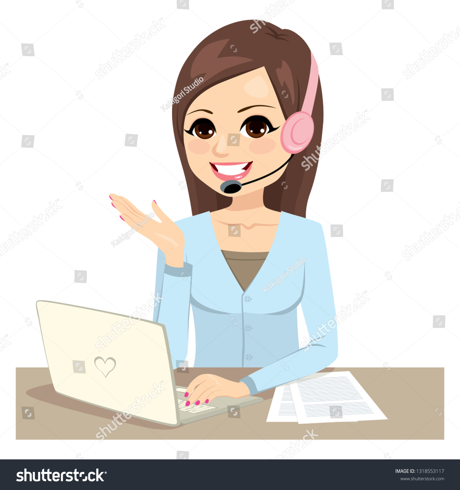 Illustration Call Center Woman Operator Wearing Stock Vector (Royalty ...