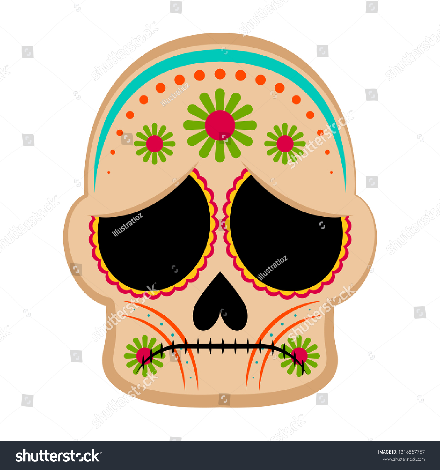 Sad Colored Mexican Skull Vector Illustration Stock Vector (Royalty ...