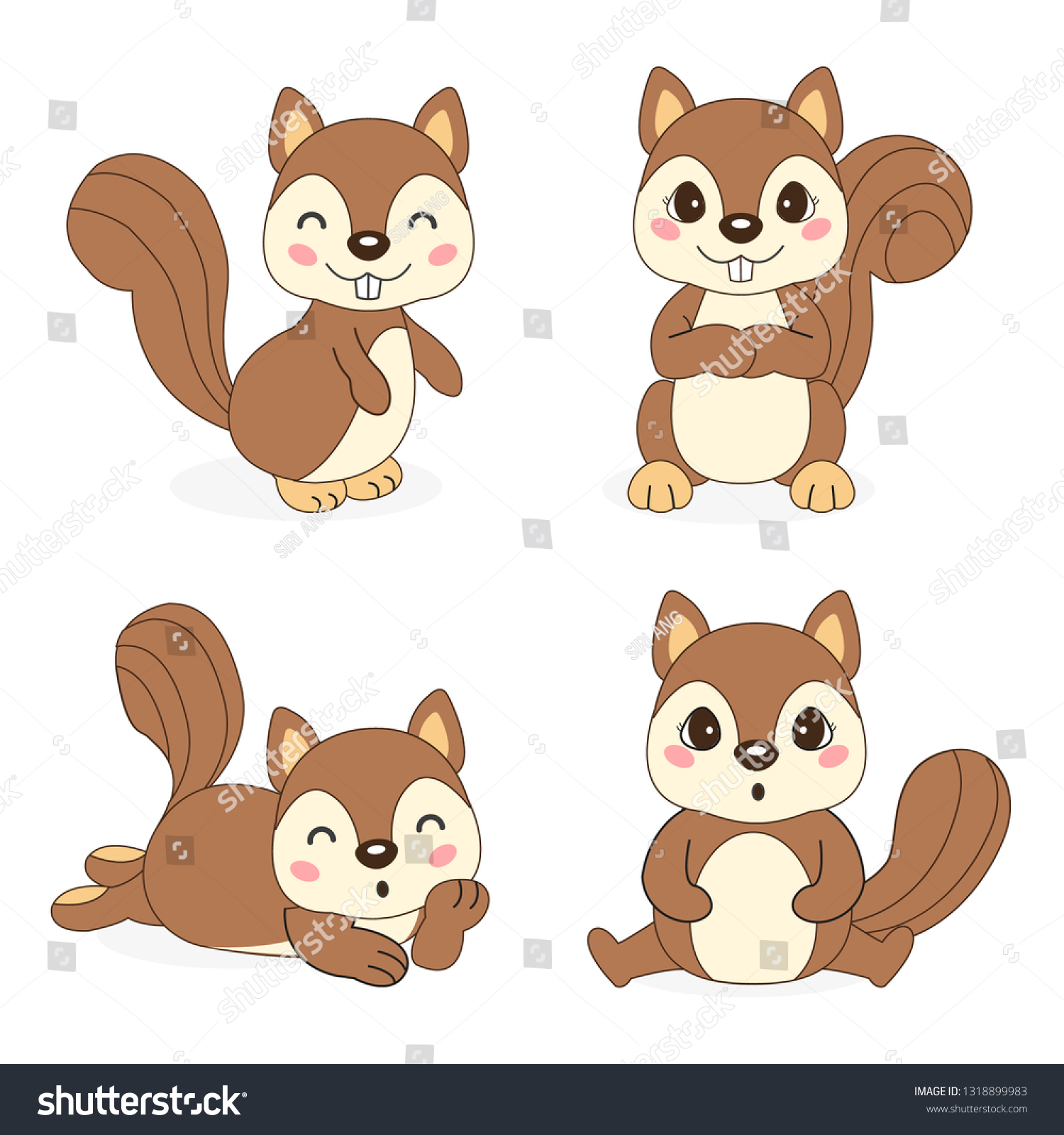 Collection Cute Squirrel Different Pose Vector Stock Vector (Royalty ...