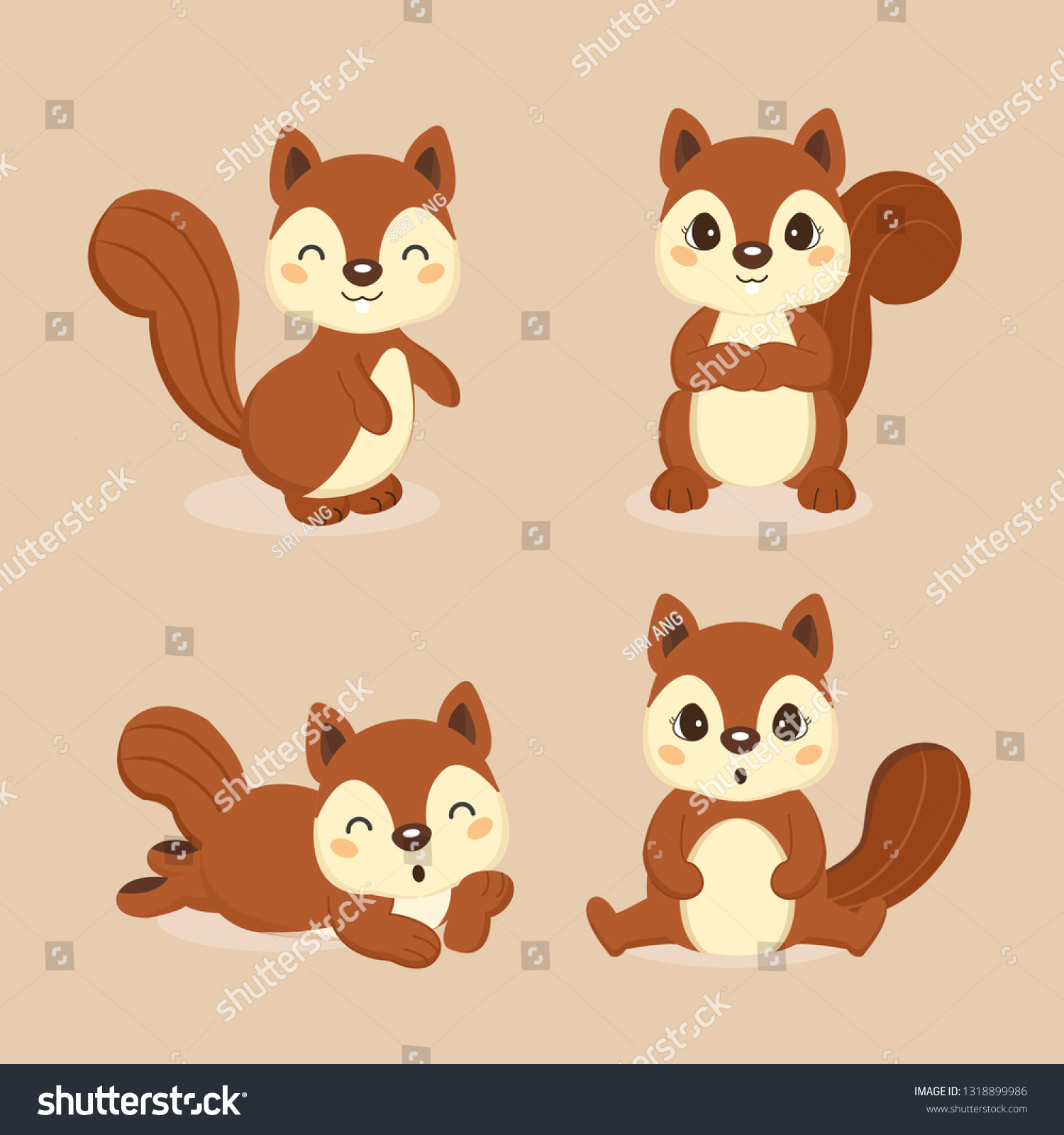 Collection Cute Squirrel Different Pose Vector Stock Vector (Royalty ...