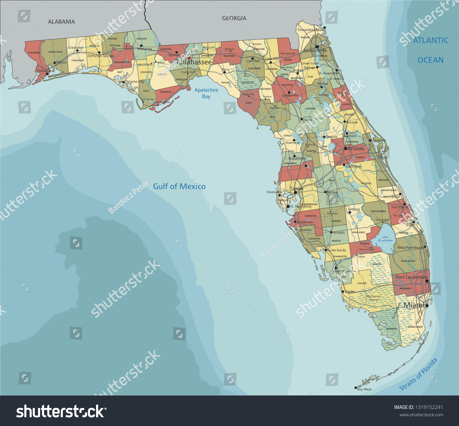 Florida Highly Detailed Editable Political Map Stock Vector (Royalty ...