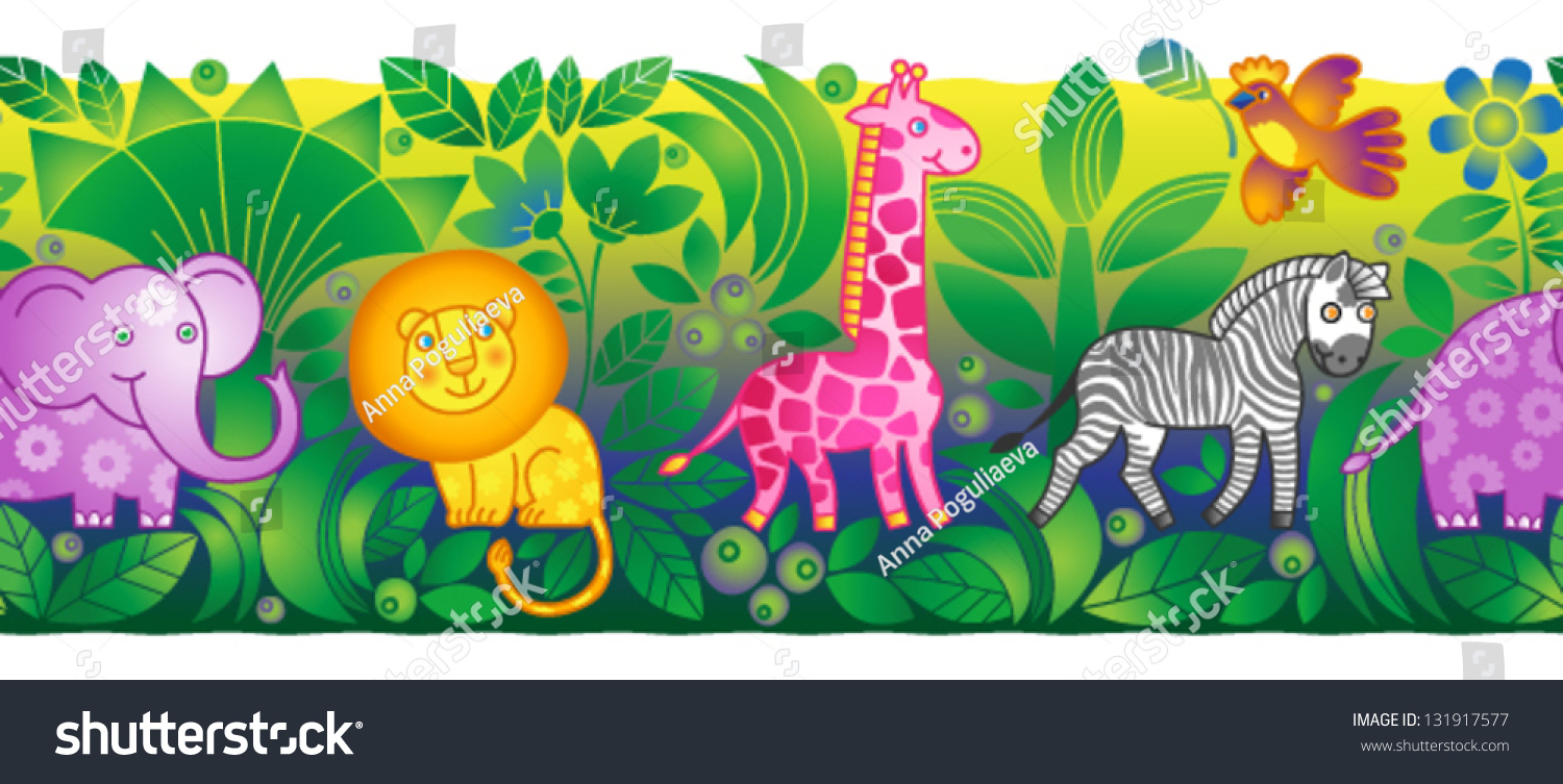 Jungle Animals Border Stock Vector (Royalty Free) 131917577 | Shutterstock