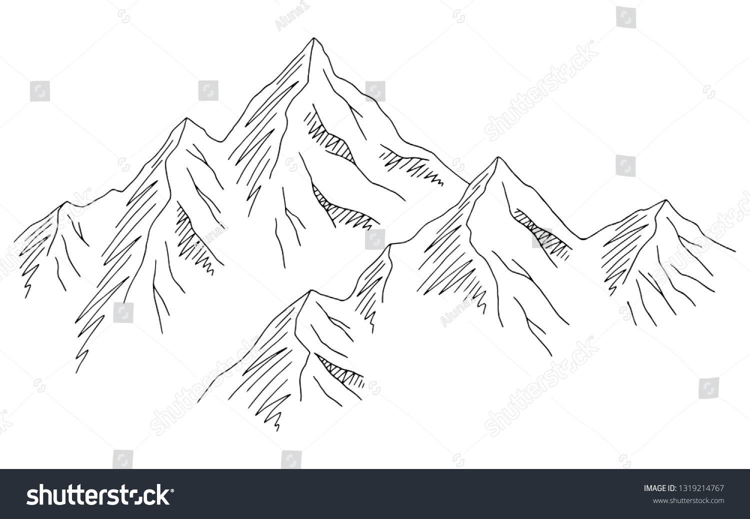 Mountains Graphic Black White Landscape Sketch Stock Vector (Royalty ...
