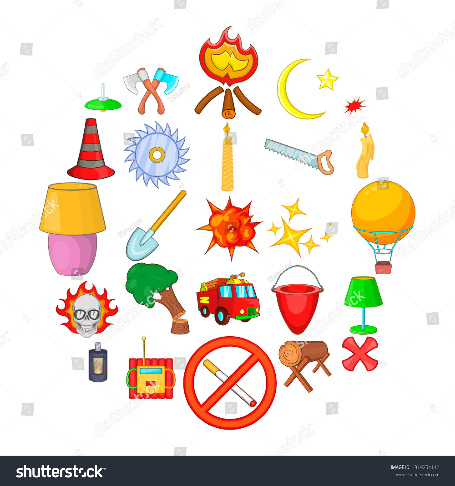 Fire Safety Icons Set Cartoon Set Stock Vector (Royalty Free ...