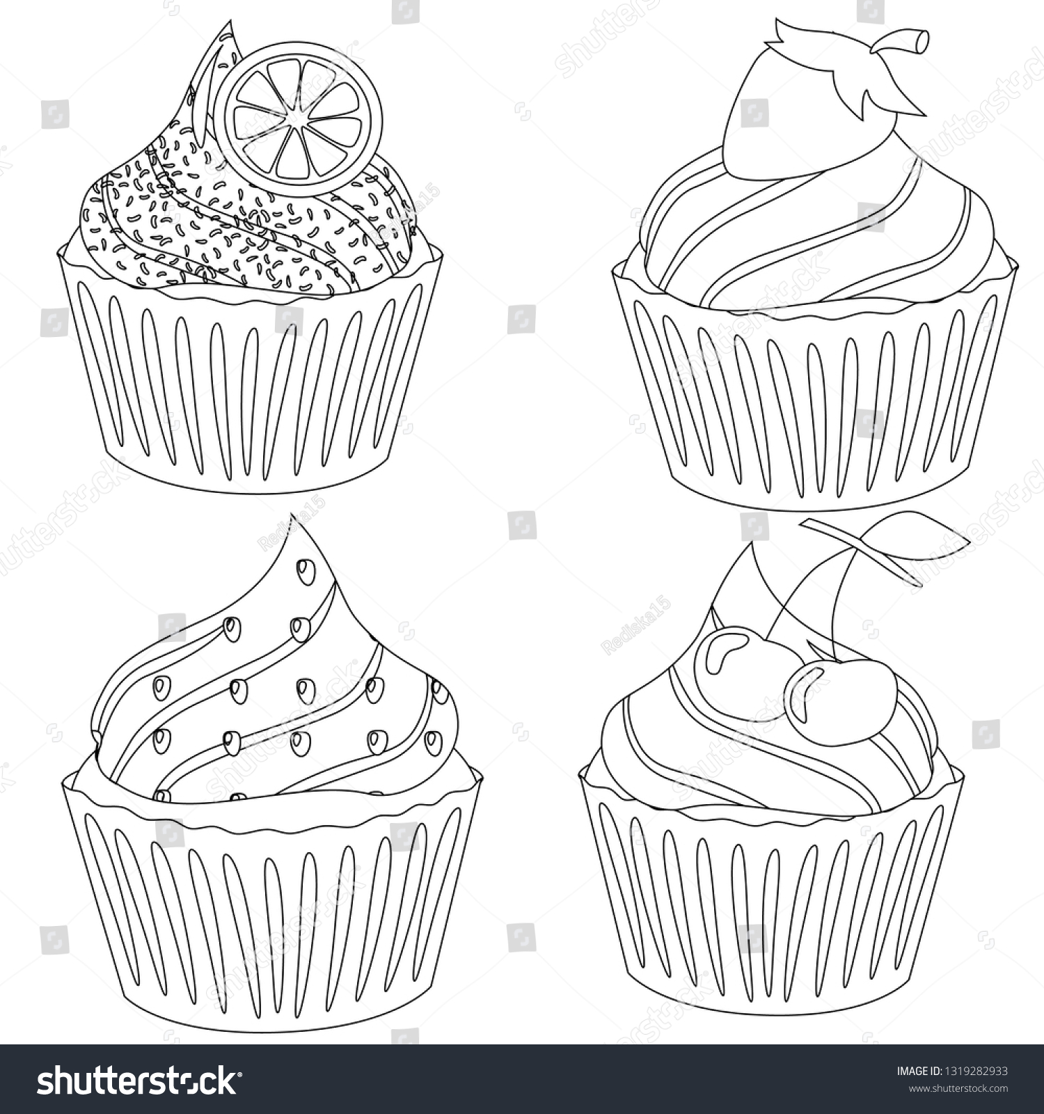 Vector Illustration Cupcake Coloring Stock Vector (Royalty Free ...