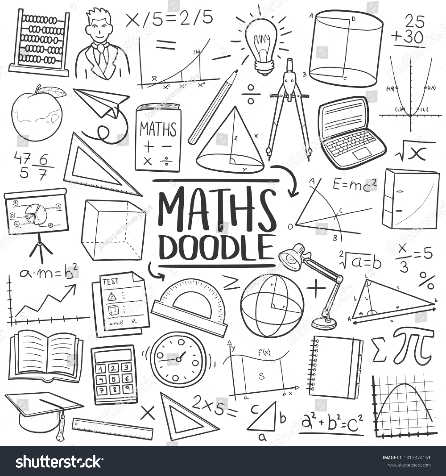 Mathematics School Subject Traditional Doodle Icons Stock Vector ...