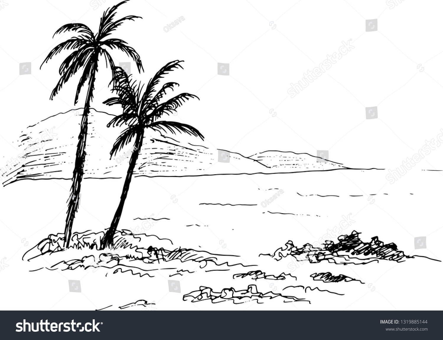 Palm Trees On Sea Coast Vector Stock Vector (Royalty Free) 1319885144 ...