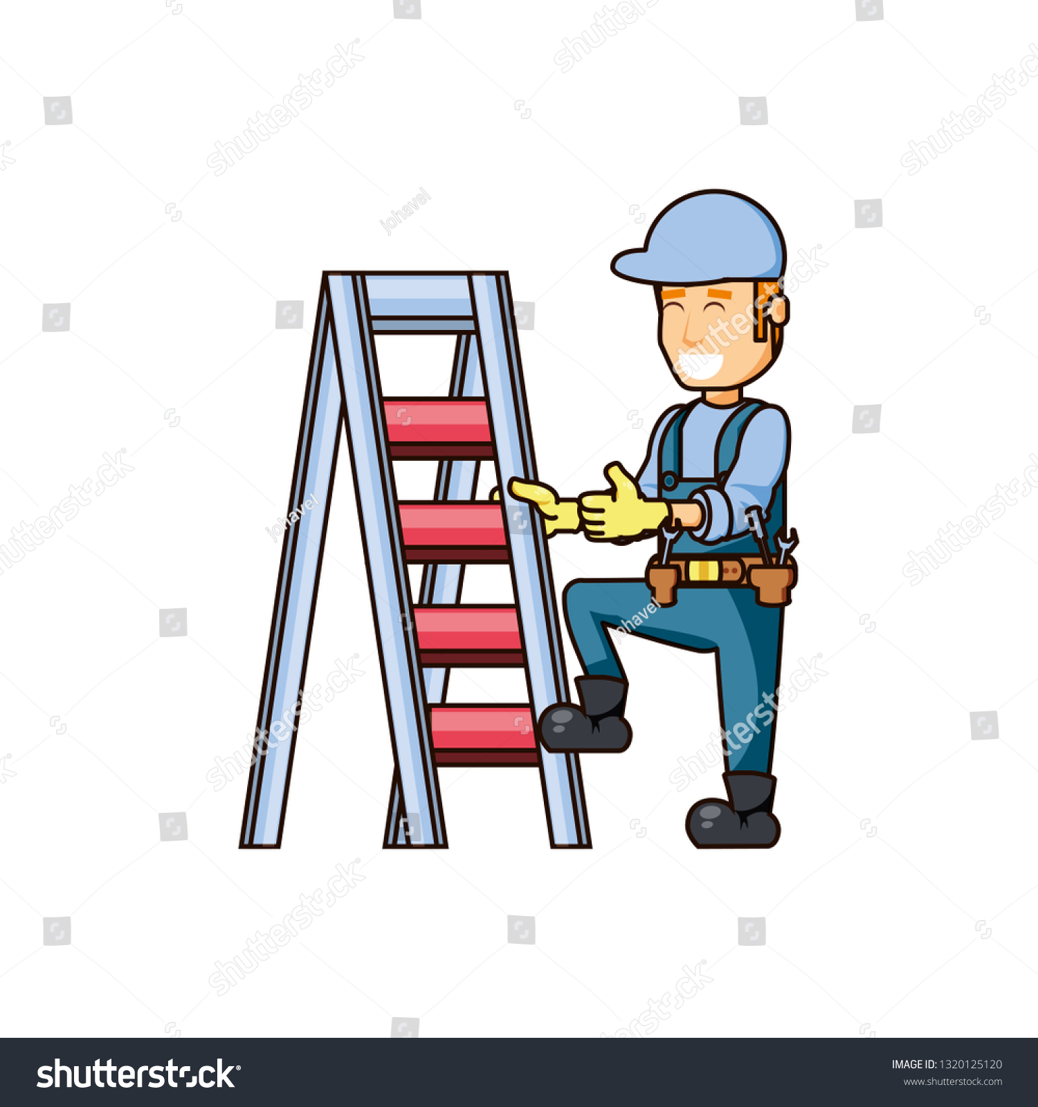 Construction Worker Stair Portable Stock Vector (Royalty Free ...