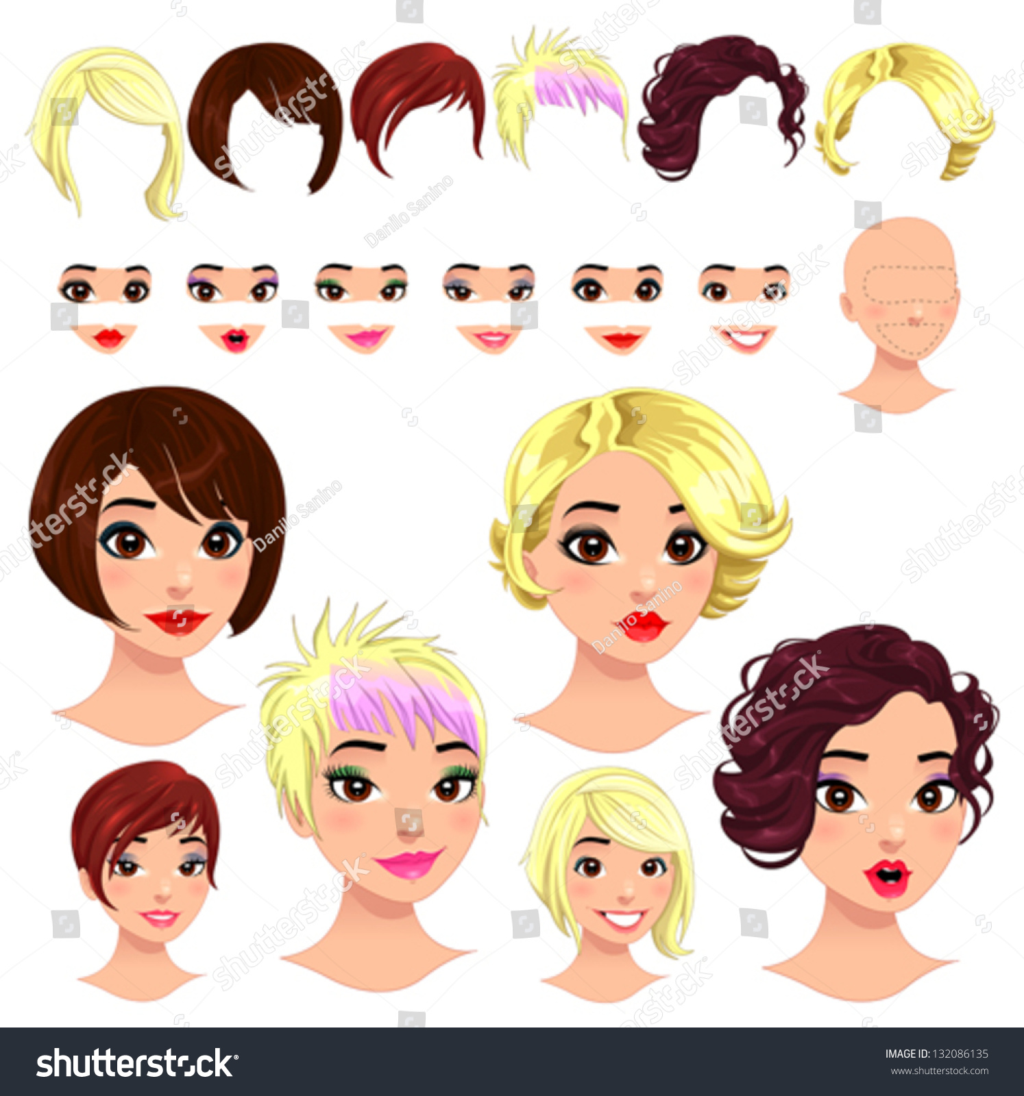 Fashion Female Avatars 6 Hairstyles 6 Stock Vector (Royalty Free ...