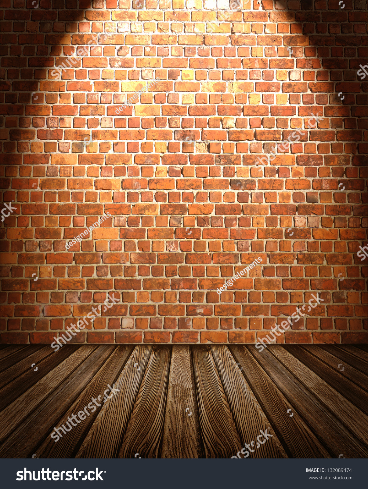 Interior Backdrop Wooden Floor Brick Wall Stock Photo 132089474 ...