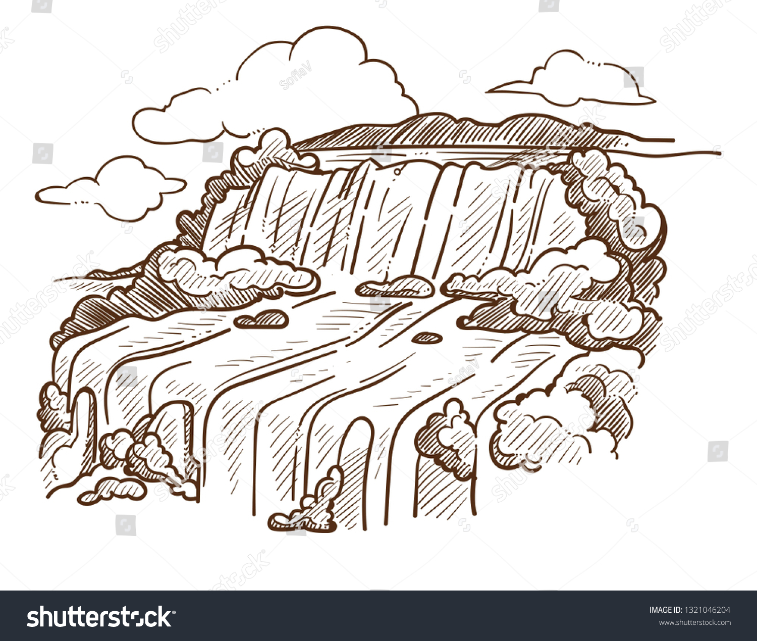 Waterfall Wild Nature Landscape Sketch Water Stock Vector (Royalty Free ...