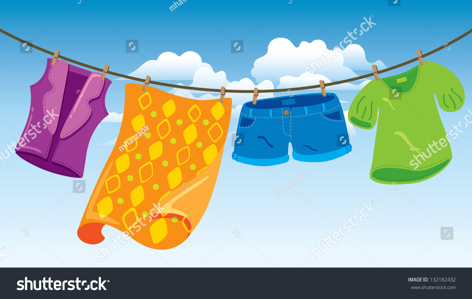 Clothes On Washing Line Stock Vector (Royalty Free) 132182432 ...