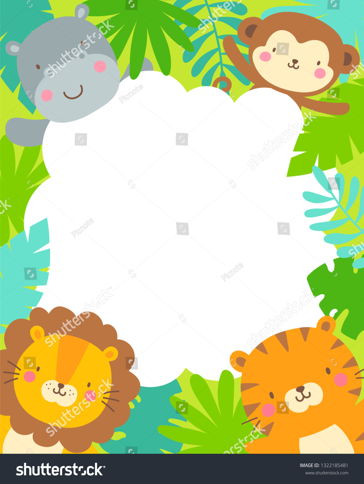 Cute Safari Cartoon Animals Tropical Leaves Stock Vector (Royalty Free ...