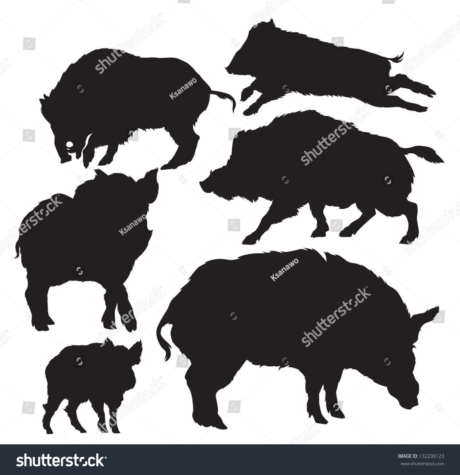 Set Silhouettes Wild Boar Stock Vector (Royalty Free) 132239123 ...