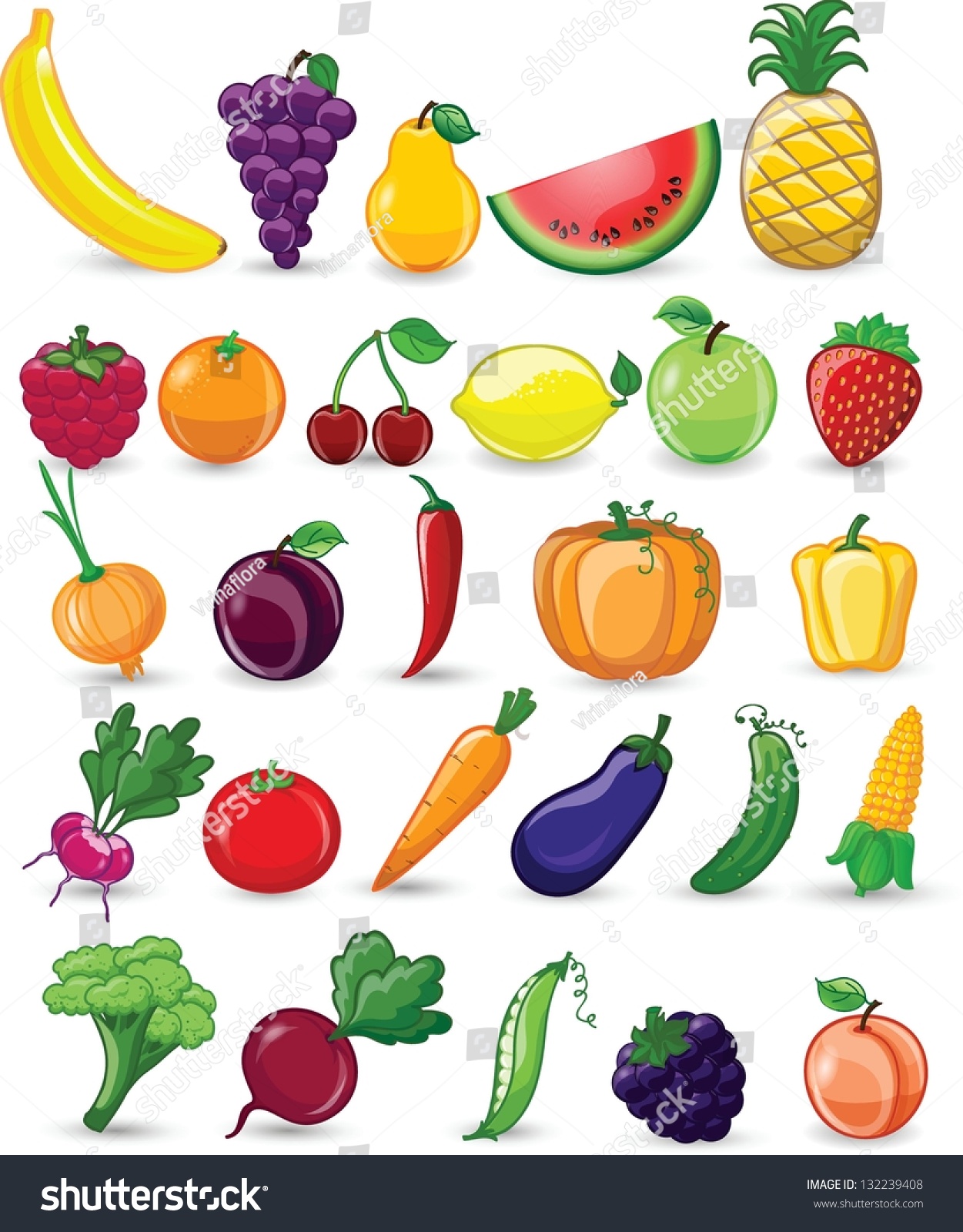 Cartoon Vegetables Fruits Stock Vector (Royalty Free) 132239408 ...