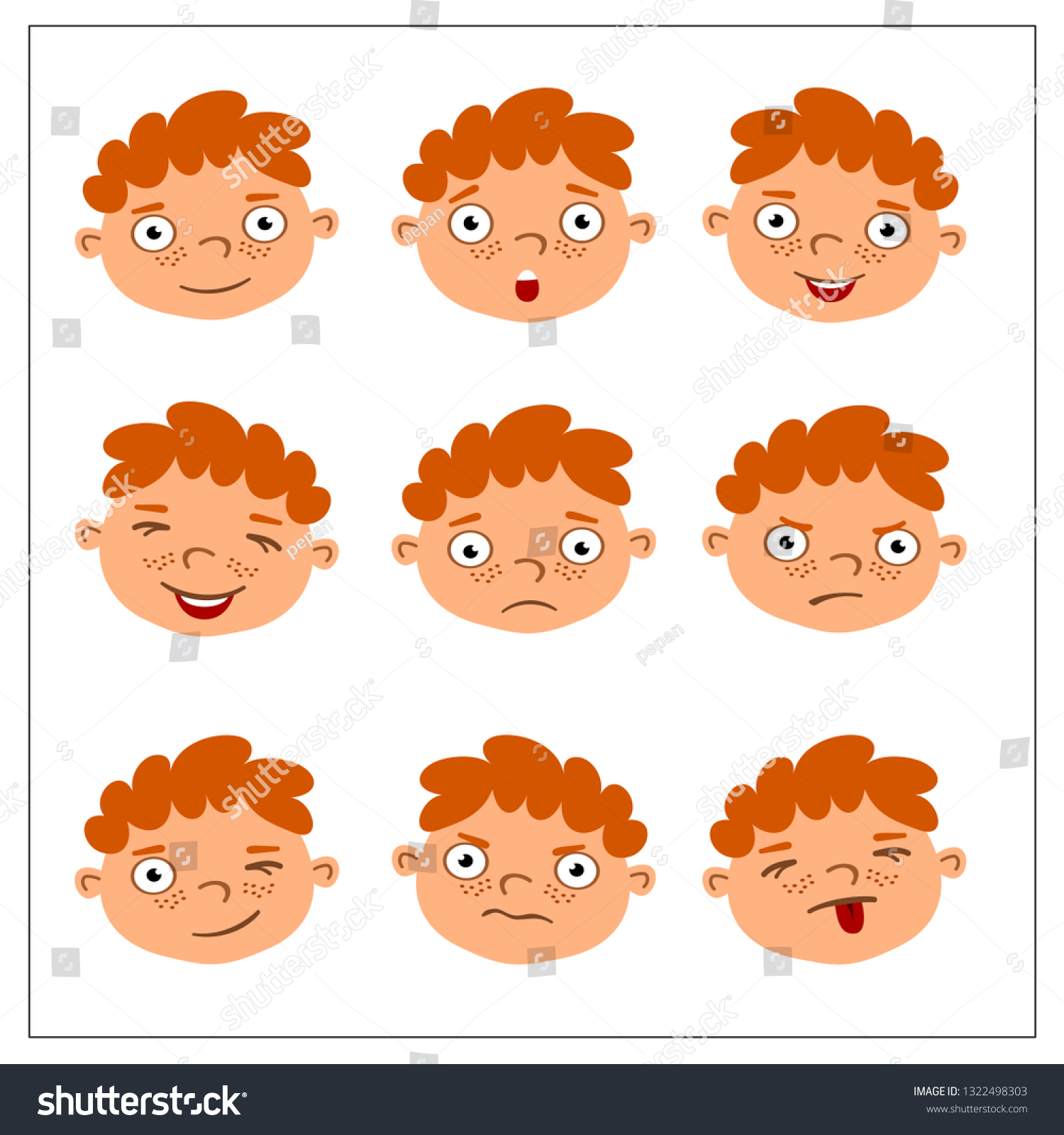 Funny Faces Little Boy Different Emotions Stock Vector (Royalty Free ...