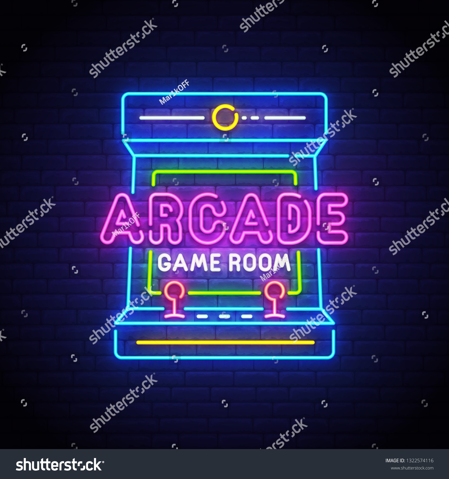 Arcade Games Neon Sign Bright Signboard Stock Vector (Royalty Free ...