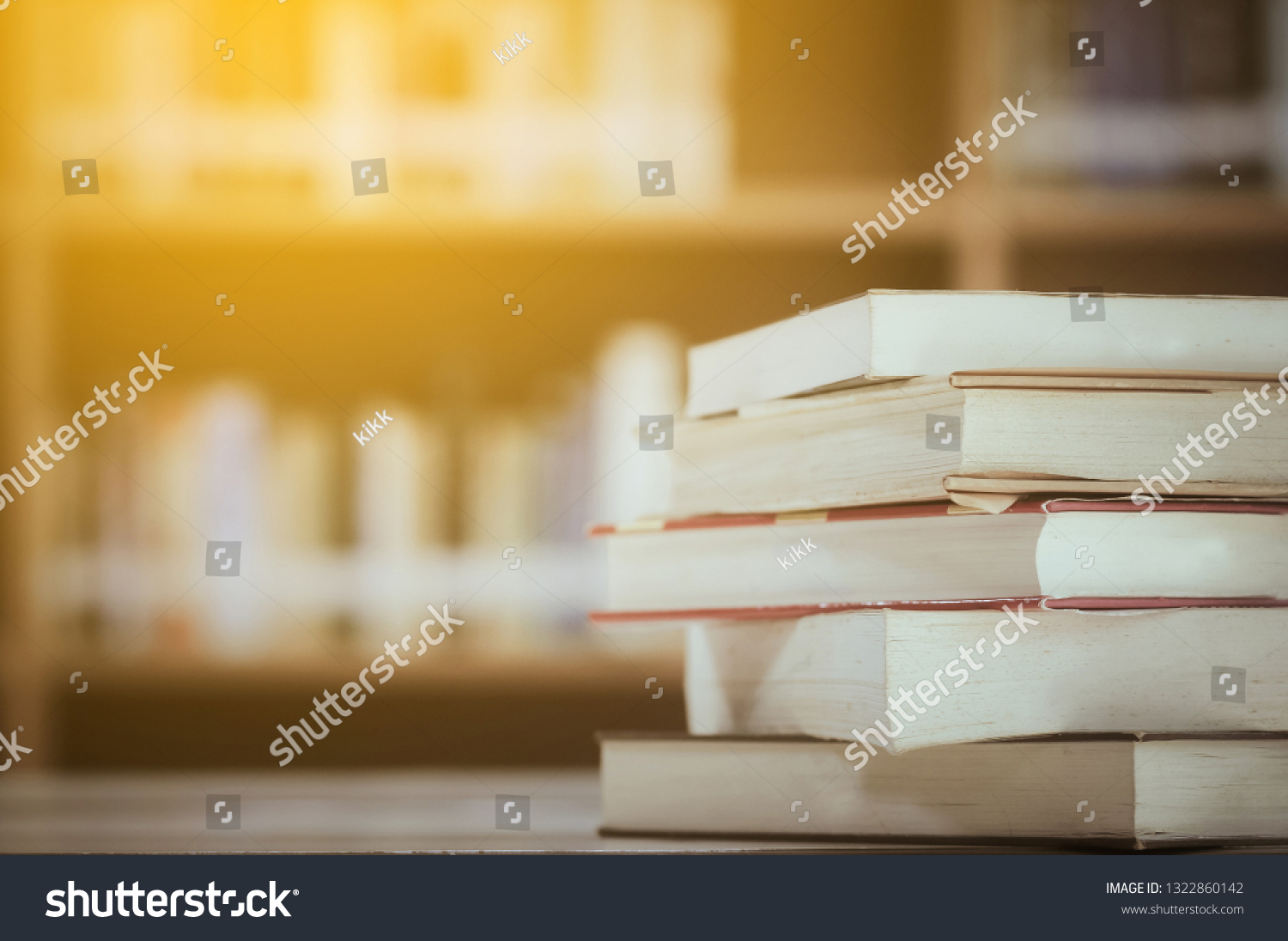 Stack Books Library Blur Bookshelf Background Stock Photo 1322860142