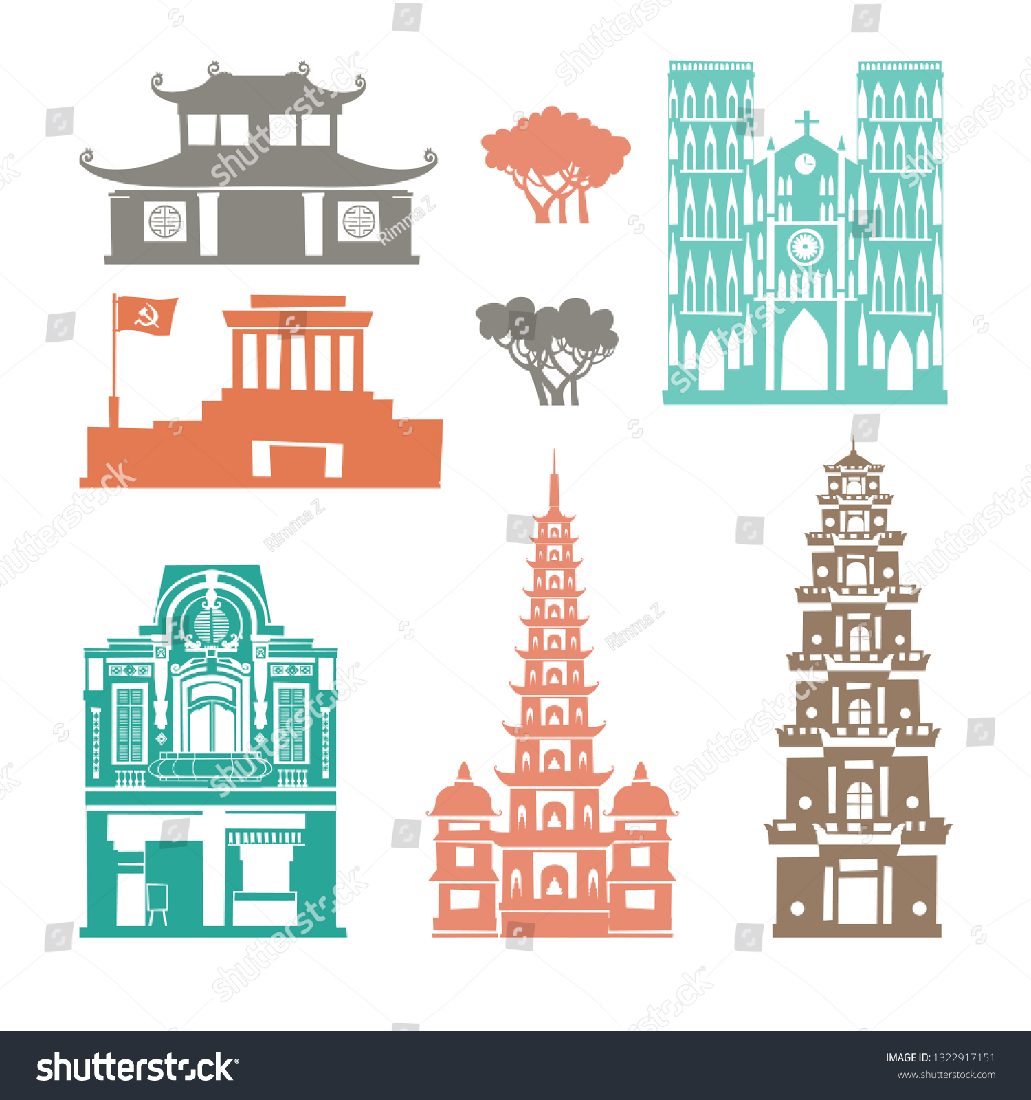 Vietnam Landmark Vector Set Contour Cartoon Stock Vector (Royalty Free ...