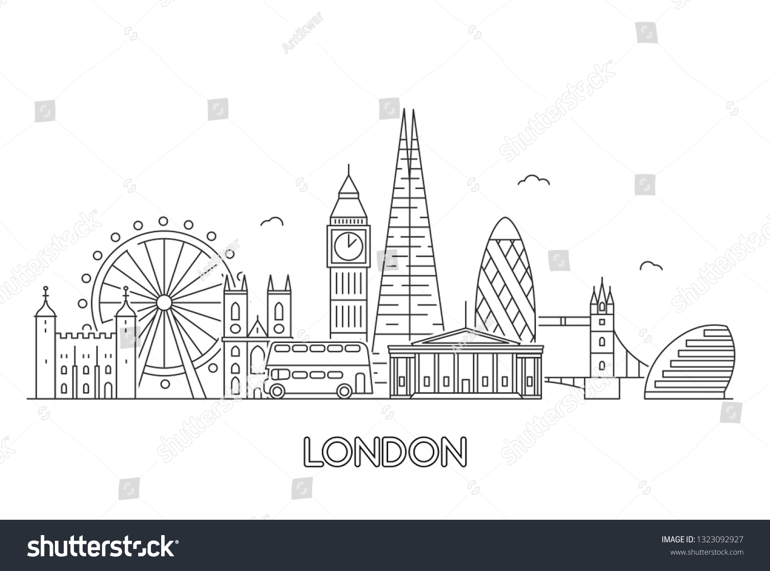 London City Skyline Vector Line Art Stock Vector (Royalty Free ...