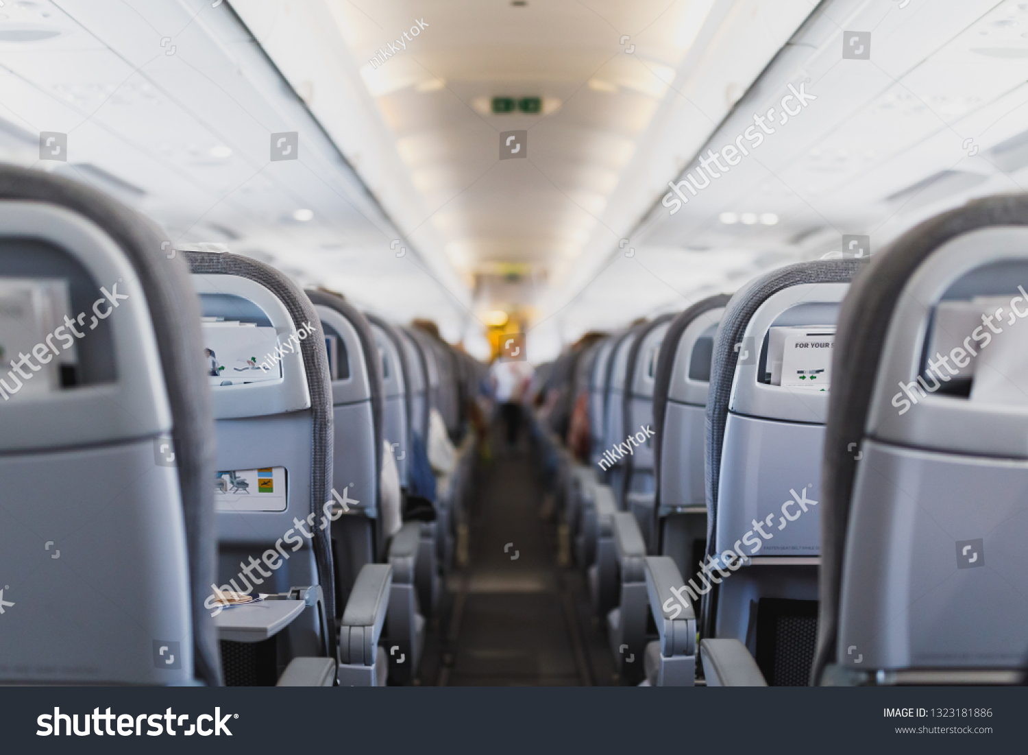 Airline Passenger Seats Aisle Airplane Cabin Stock Photo 1323181886 ...