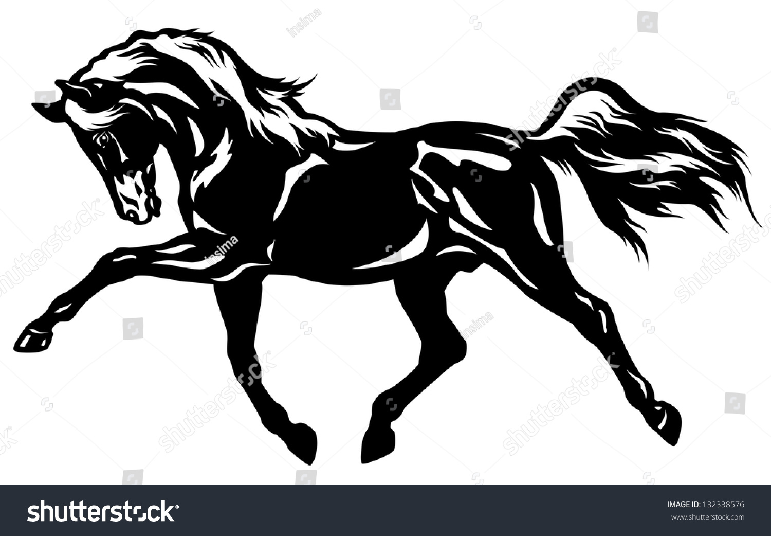 Силуэт лошади рысью сбоку черный