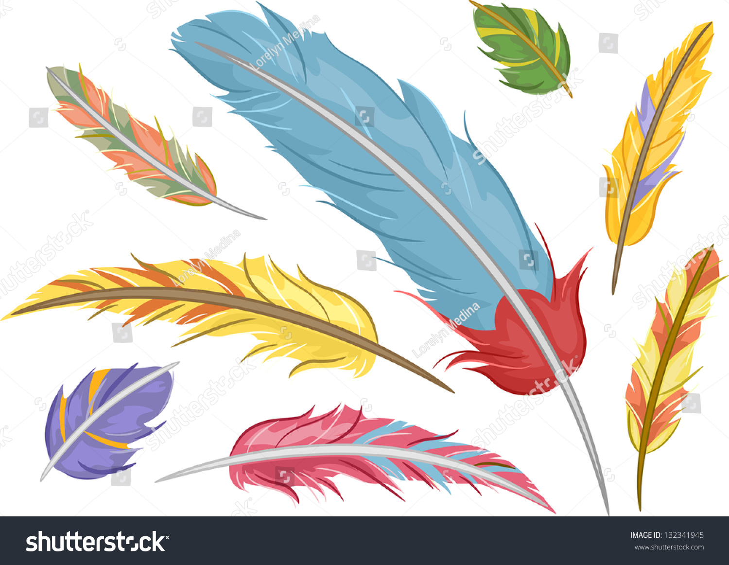 Illustration Colorful Feathers Design Elements Stock Vector (Royalty ...