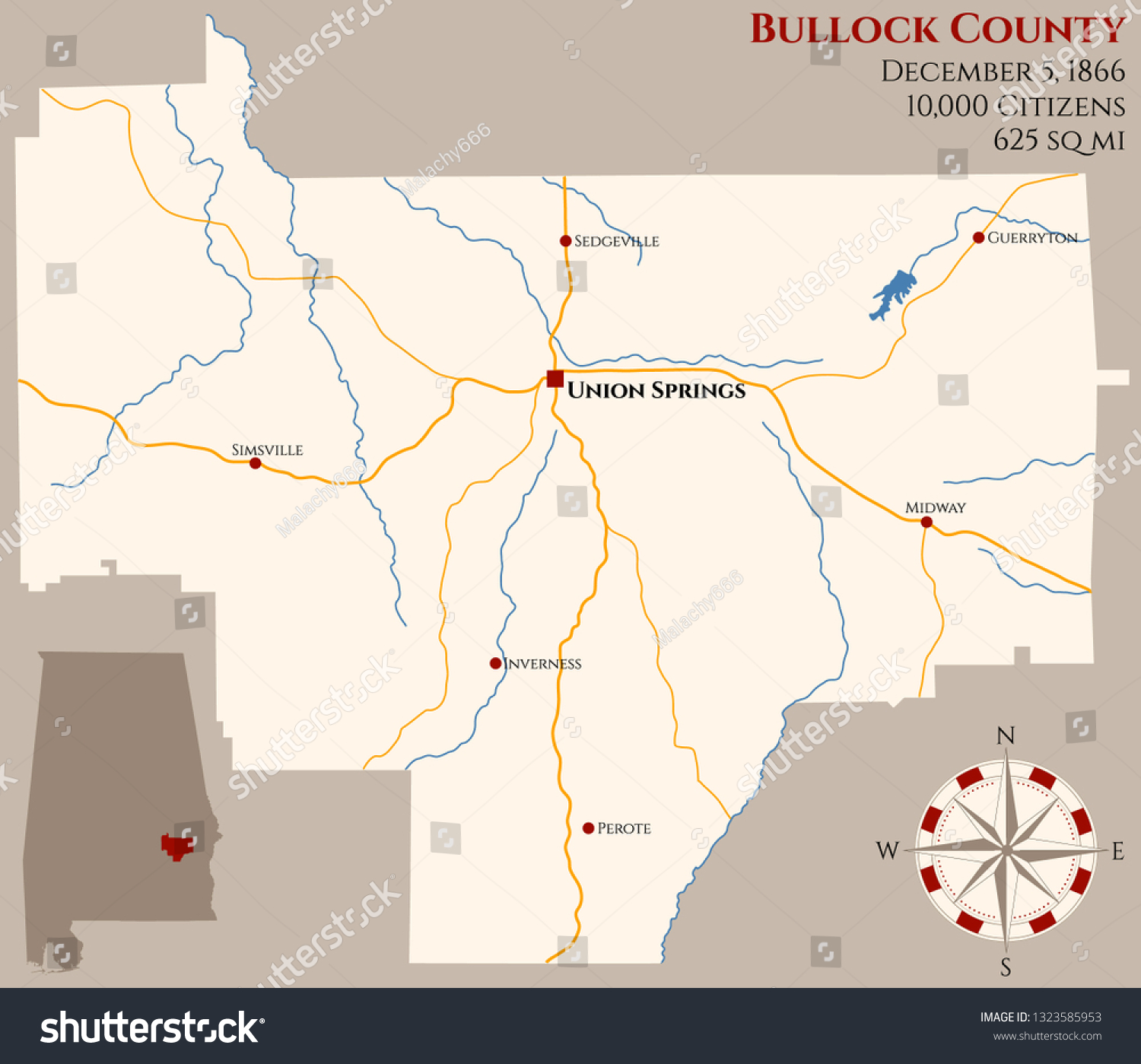 Large Detailed Map Bullock County Alabama 스톡 벡터로열티 프리 1323585953 2276