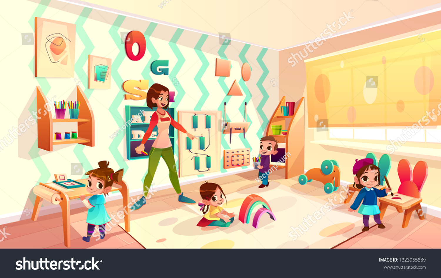 Female Preschool Nursery Nurse Kindergarten Teacher Stock Vector ...