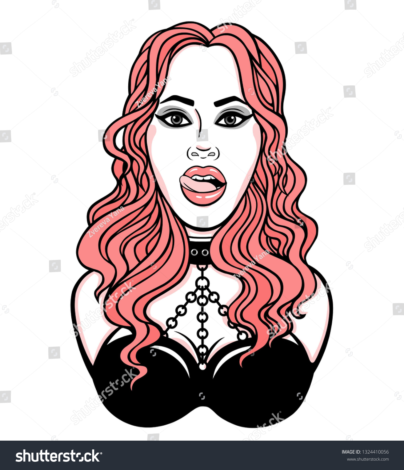 Animation Portrait Beautiful Woman Pink Hair Stock Vector Royalty Free 1324410056 Shutterstock 8253