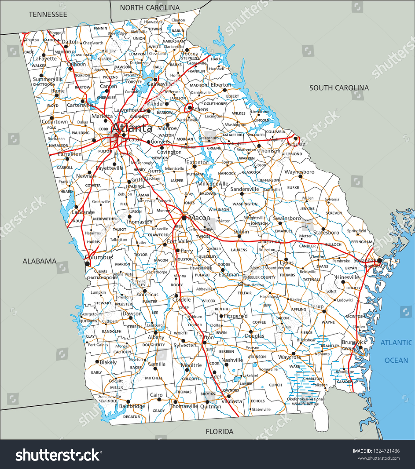 Detailed Georgia Road Map High Detailed Georgia Road Map Labeling Stock Vector (Royalty Free)  1324721483 | Shutterstock