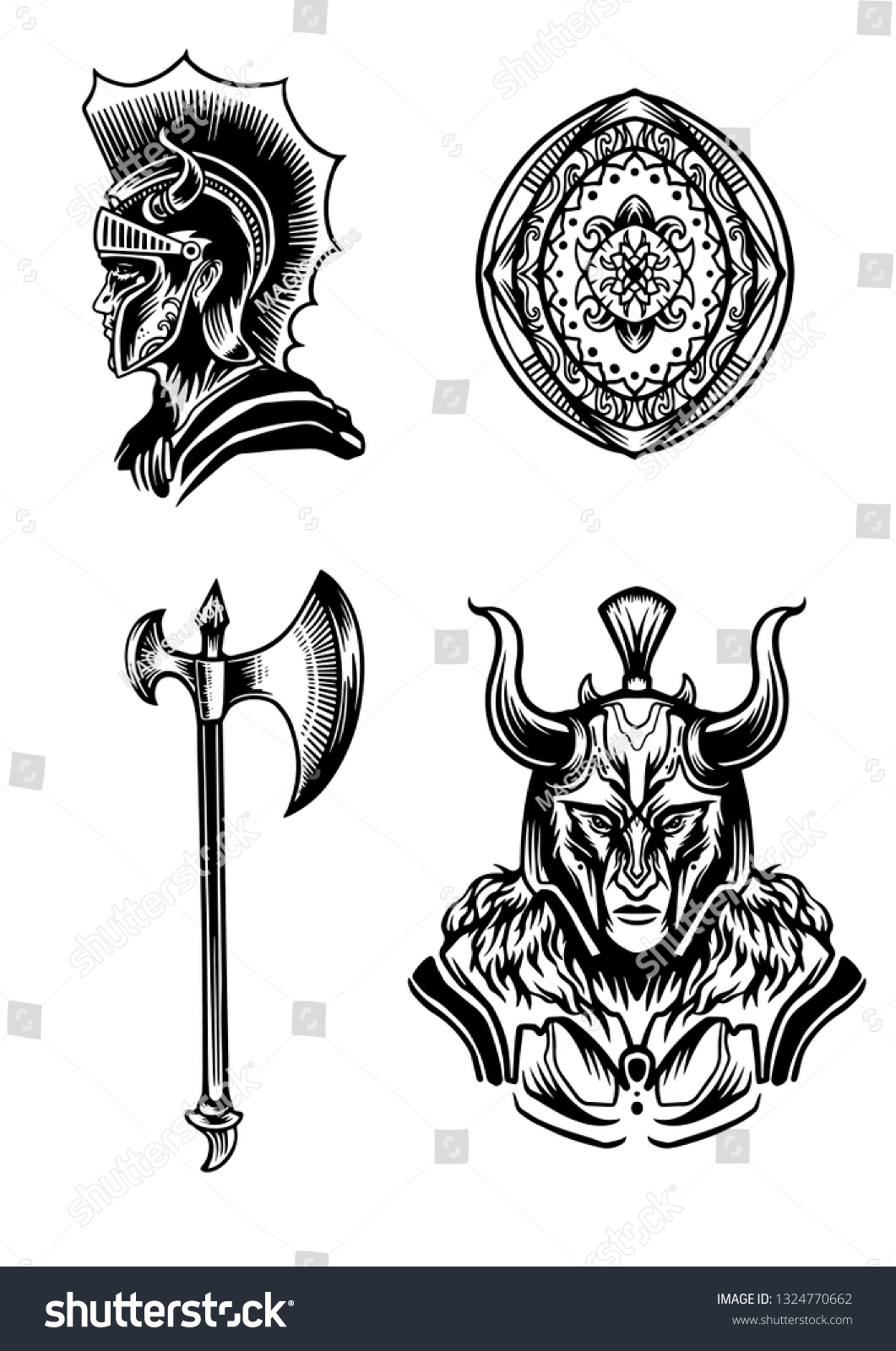 Vintage Illustration Logos Gladiators Black White Stock Vector (Royalty ...